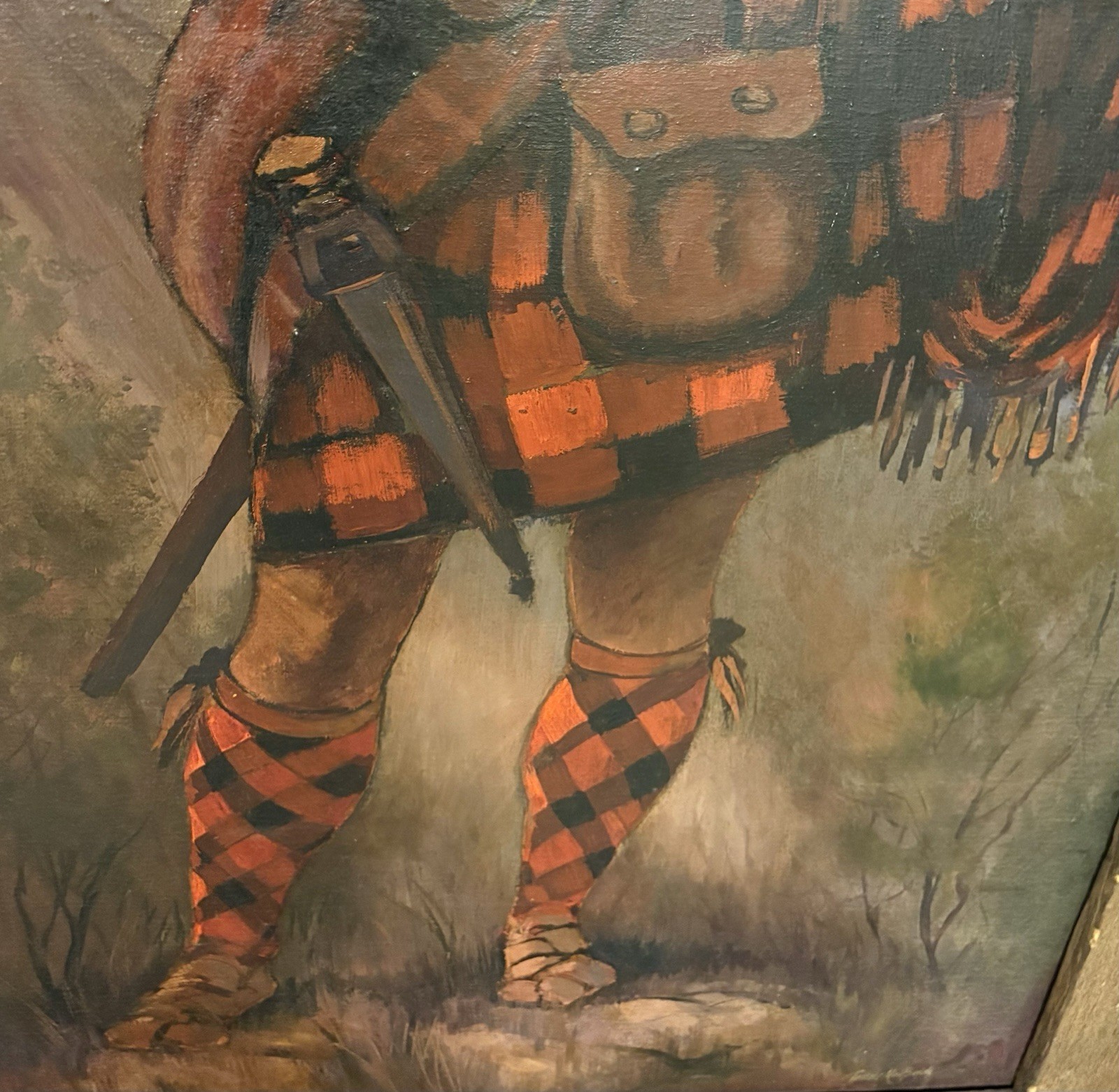 Scottish Highlander Warrior Oil Panting James MacBride Framed Vintage 81 X 45
