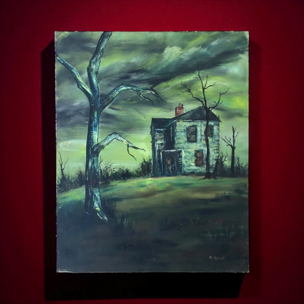 Haunted House Painting, Gothic Wall Art, Spooky Halloween Decor, Moody Art