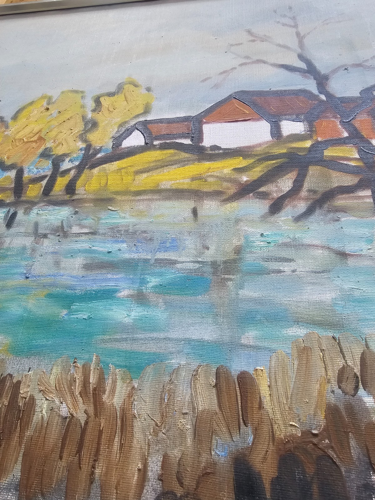 LARGE SCANDINAVIAN MID CENTURY MODERNIST LANDSCAPE OIL PAINTING ERIC CEDERBERG