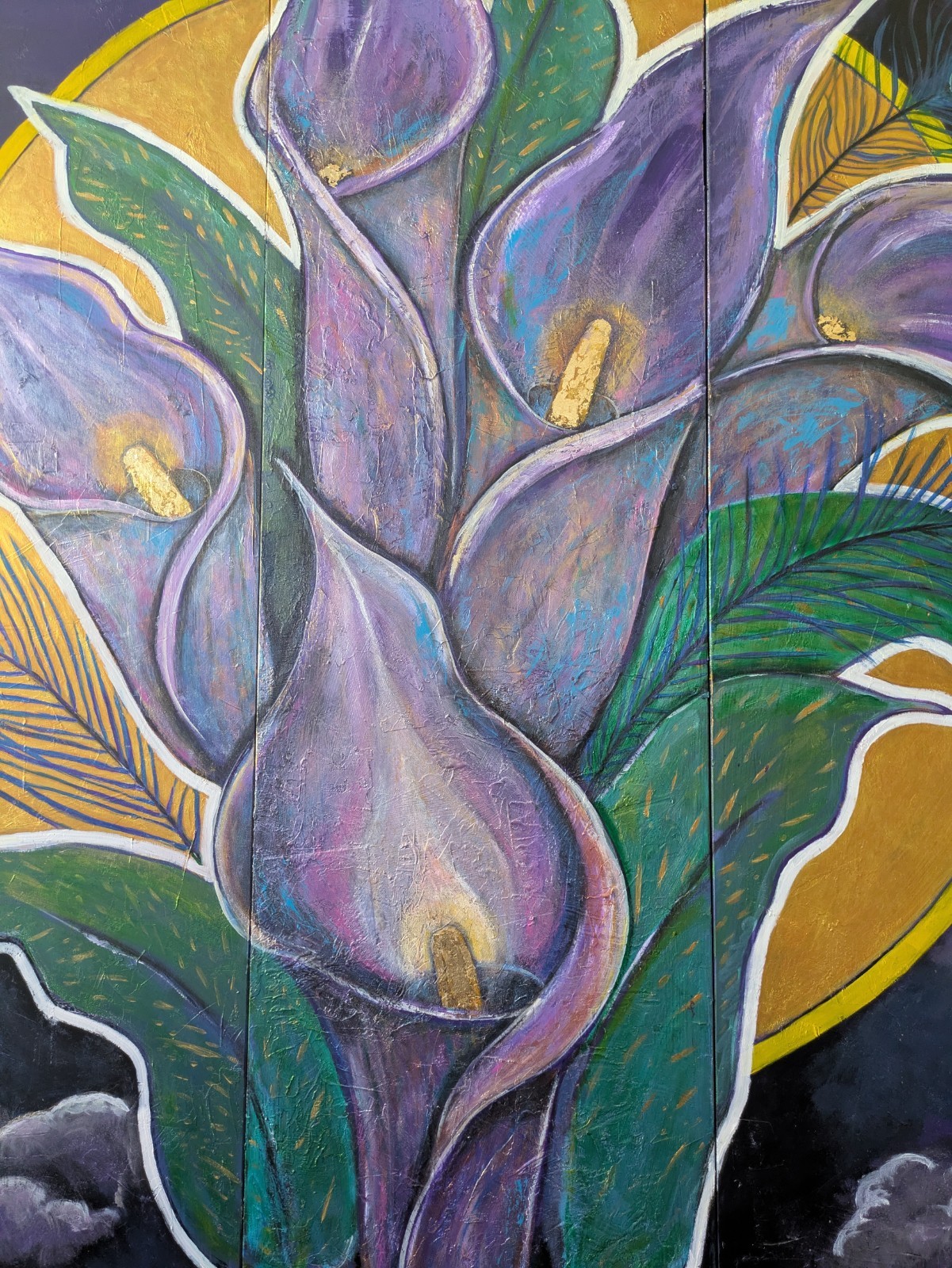 THE VIOLET FLAME — Monumental 80” Triptych | Acrylic & Gold Leaf -K. Bickman Art