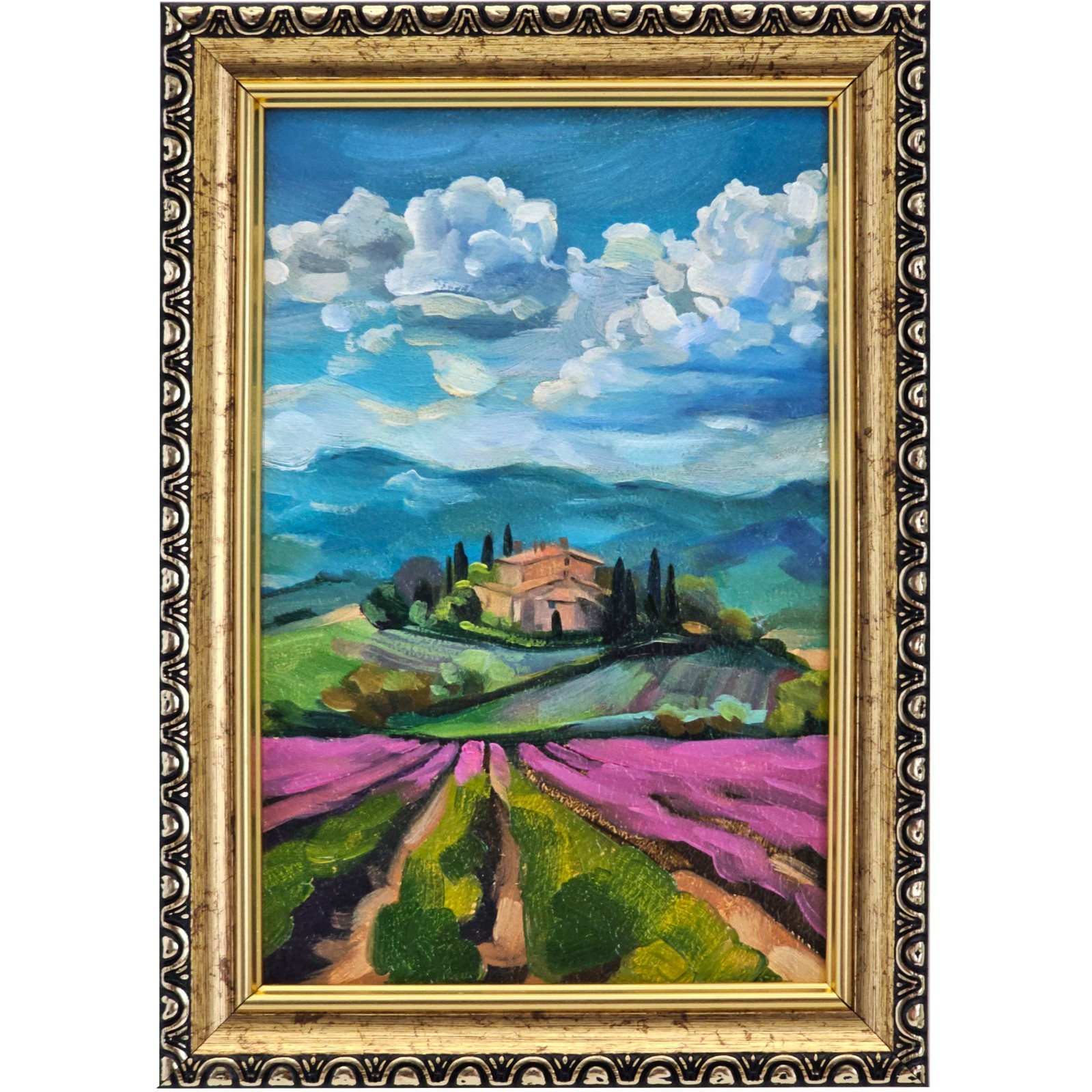 Original Oil Painting Tuscany Landscape Oil Art Italian Countryside 4×6 Framed