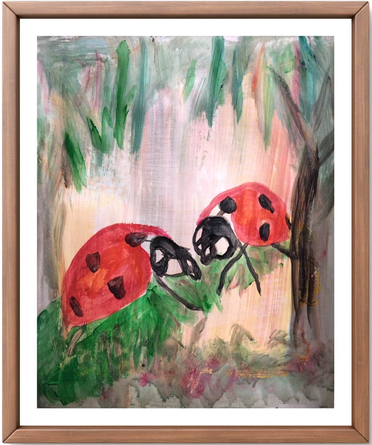 Colorful Ladybugs 11×14 Expressionistic Original Signed Paper Art Acrylic BACH