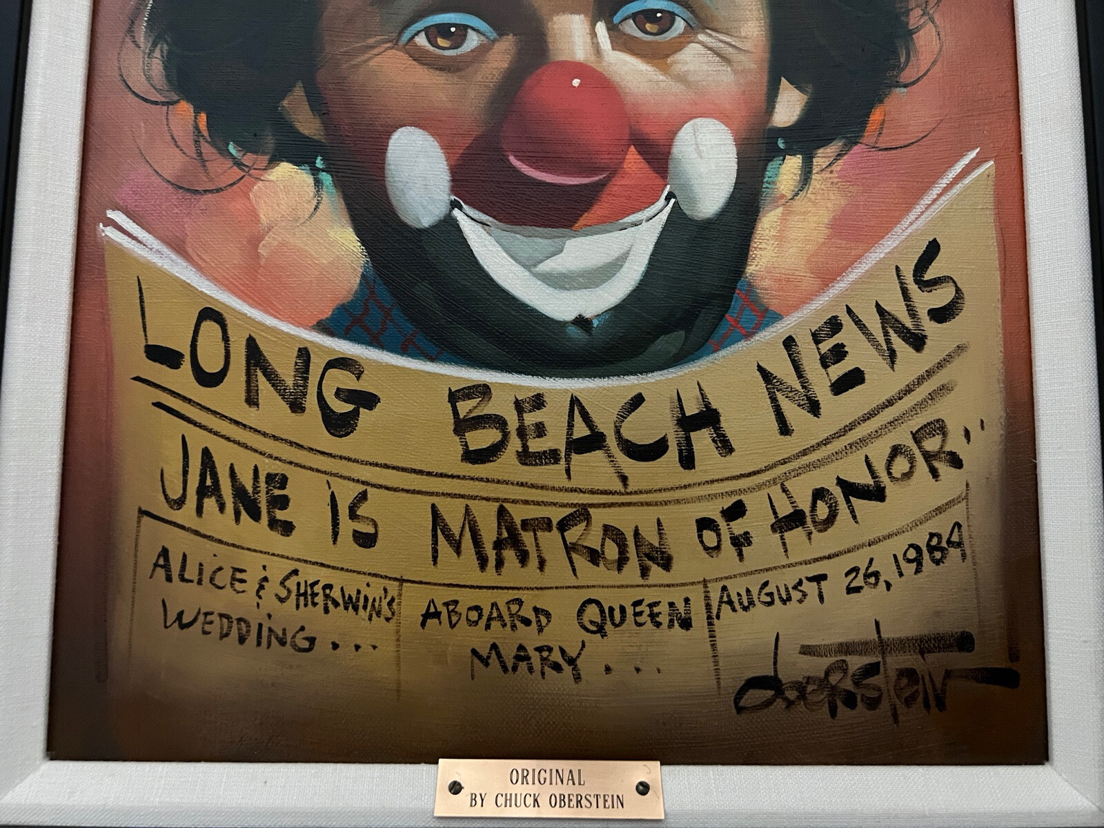 Chuck Oberstein Original Clown Oil Painting Signed Framed Long Beach California