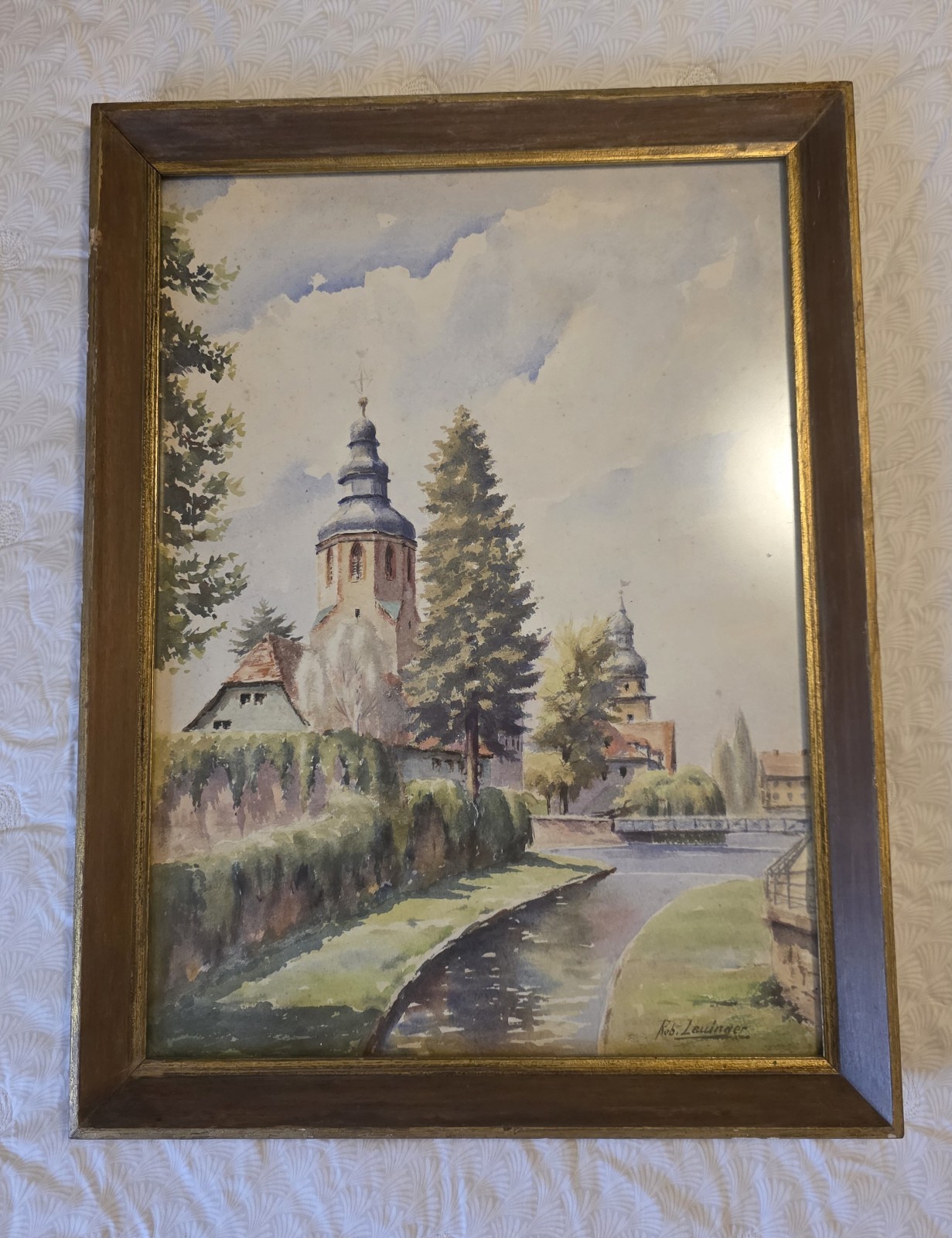 Vintage Watercolor Paintings European Village Church Shabby Chic French Country