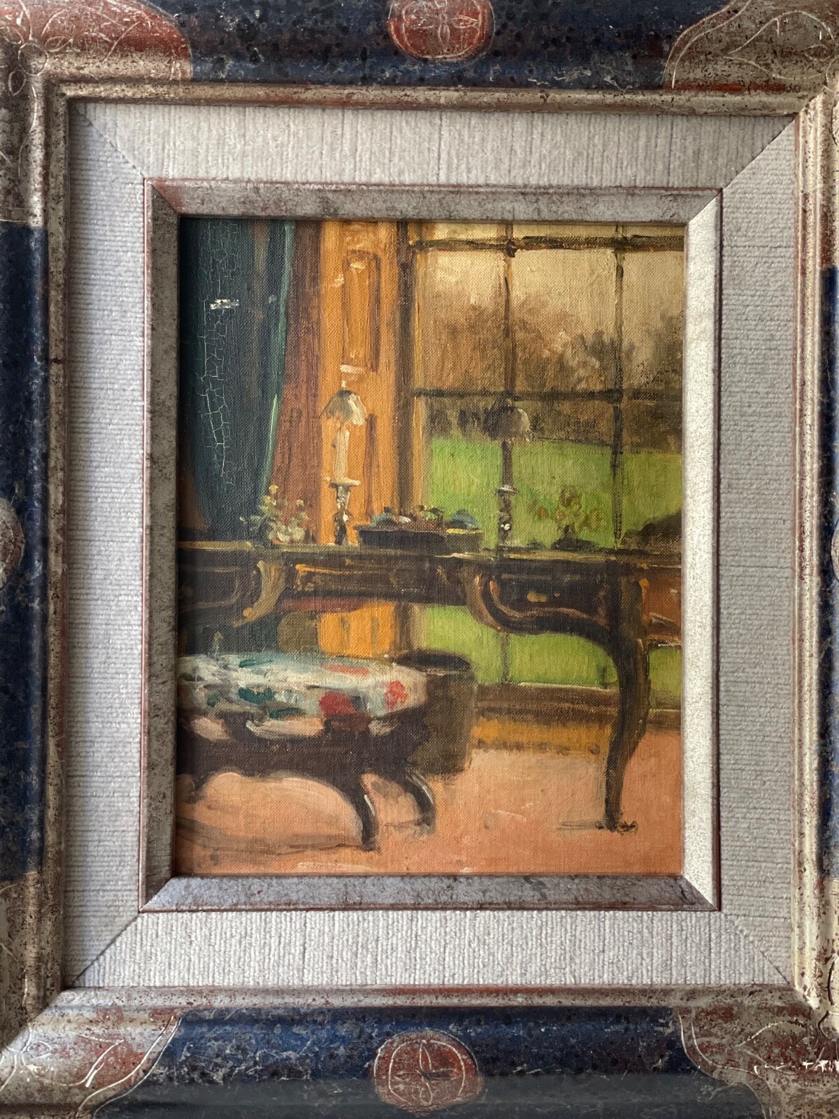 19th Century Charles Stuart Forbes American Impressionist Oil on Board Interior