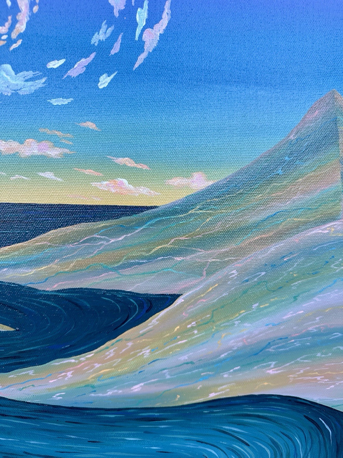Surreal Contemporary Landscape Seascape River Spiral Cloud Sky Canvas, Unframed
