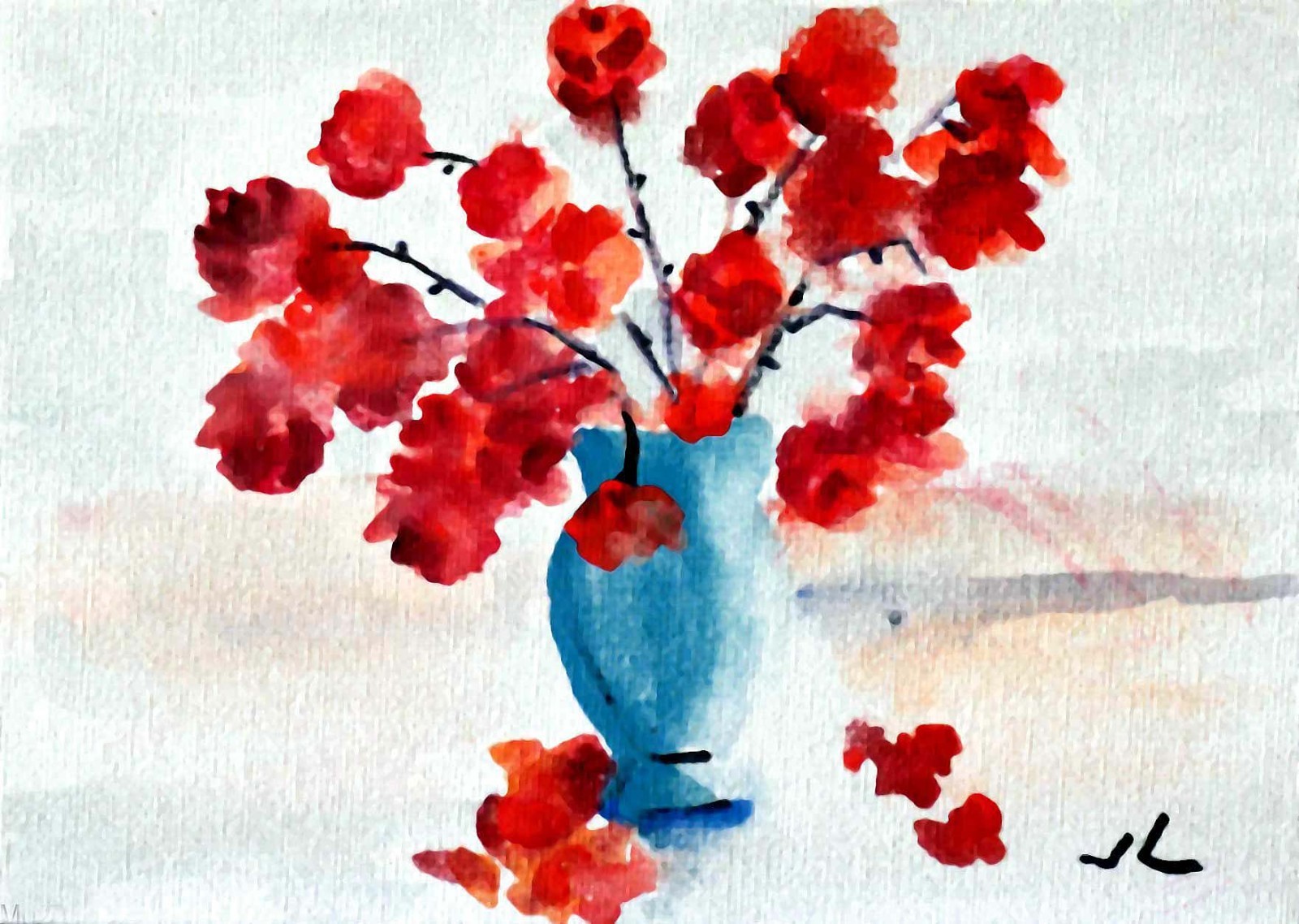 «Red and Blue» – Original Watercolor Painting by Julia Lu 5″x7″ #M020