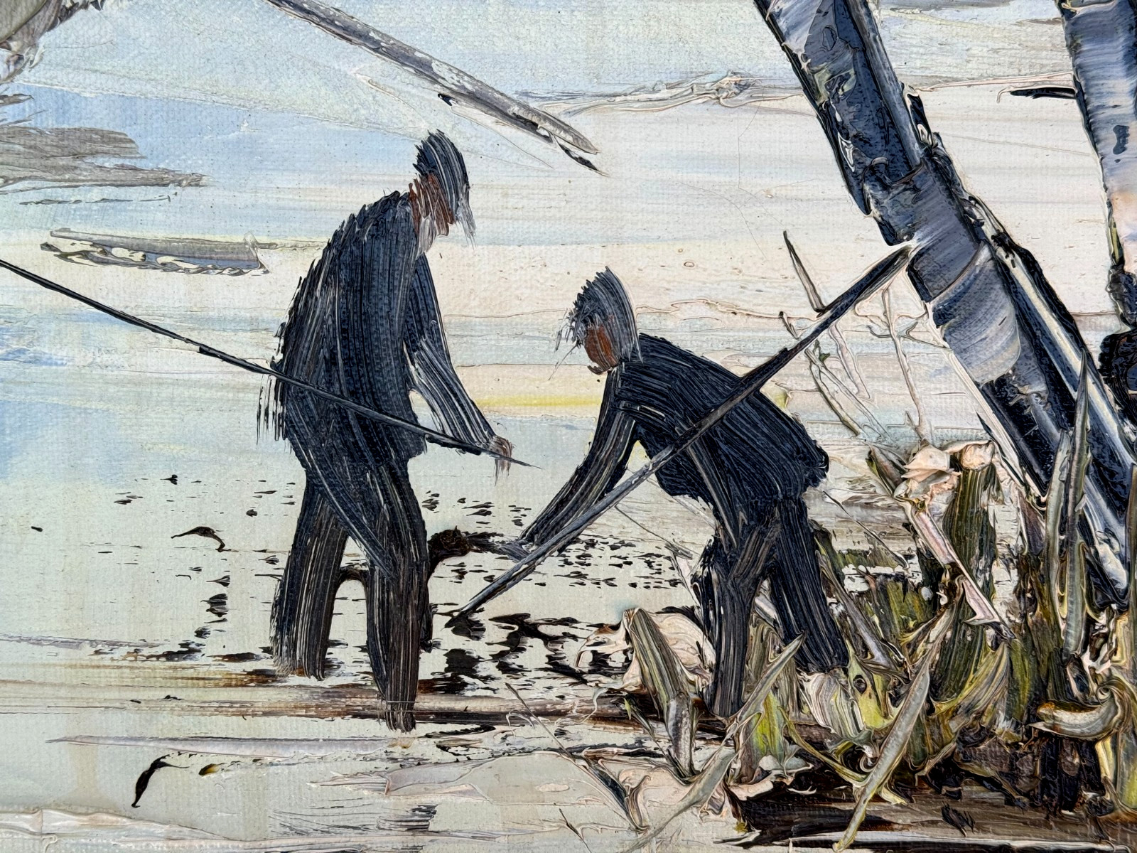 KEE FUNG NG K.F. OIL PAINTING CHINESE ASIAN ORIGINAL THICK IMPASTO PALETTE KNIFE