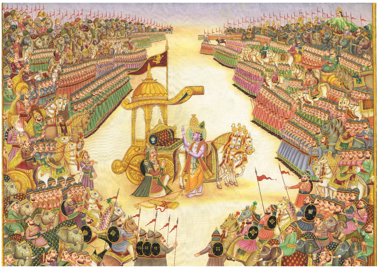 Painting Of Krishna & Arjun Conversation On Mahabharat War Field 18×13.5 Inches
