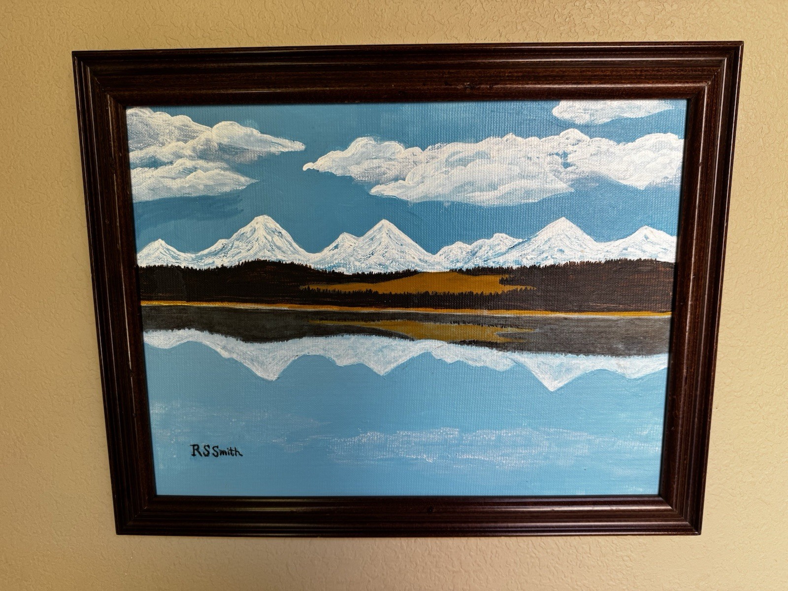 RS Smith Idaho Art Painting Original Mountain Lake Reflection 15×19 Framed VTG