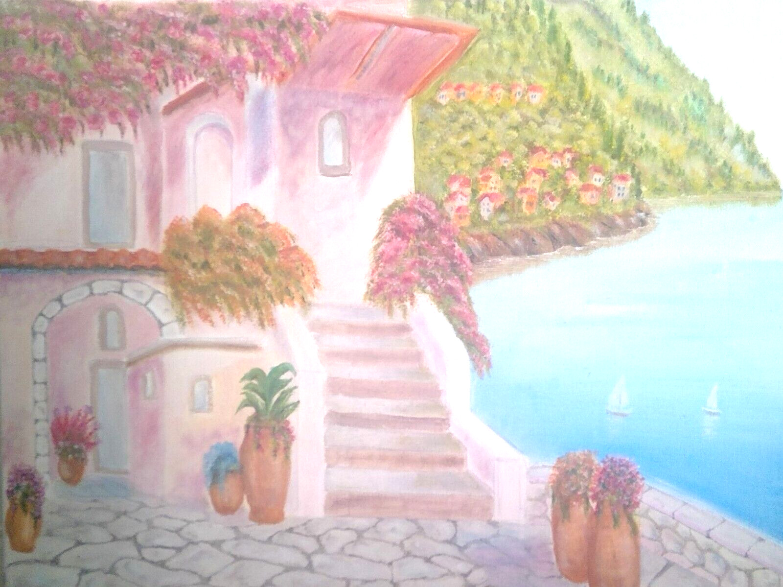Pacific Hacienda Mexican Landscape Oil Painting Signed 16×20 on Stretched Canvas
