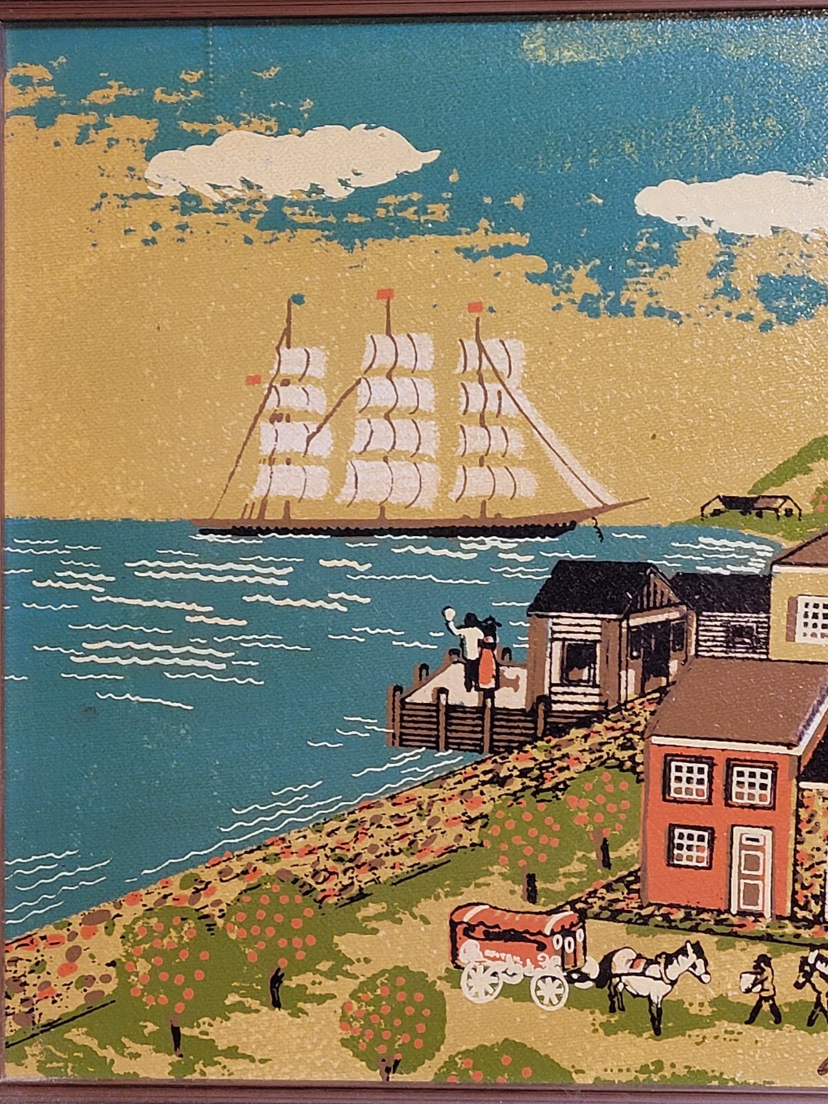 Vintage Harbor View Signed Picture Framed 14″×12″