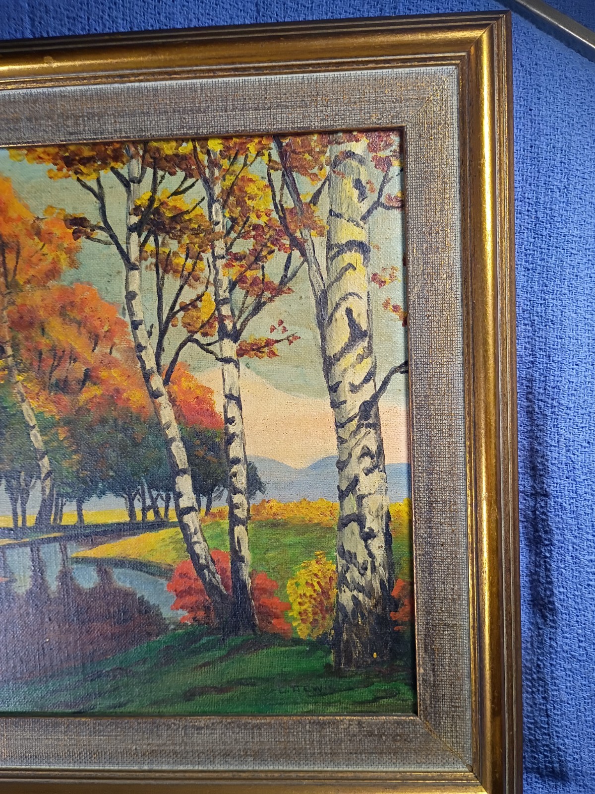 Framed Oil Painting On Board – Stream w/ Trees & Landscape 14.5”x11.5”