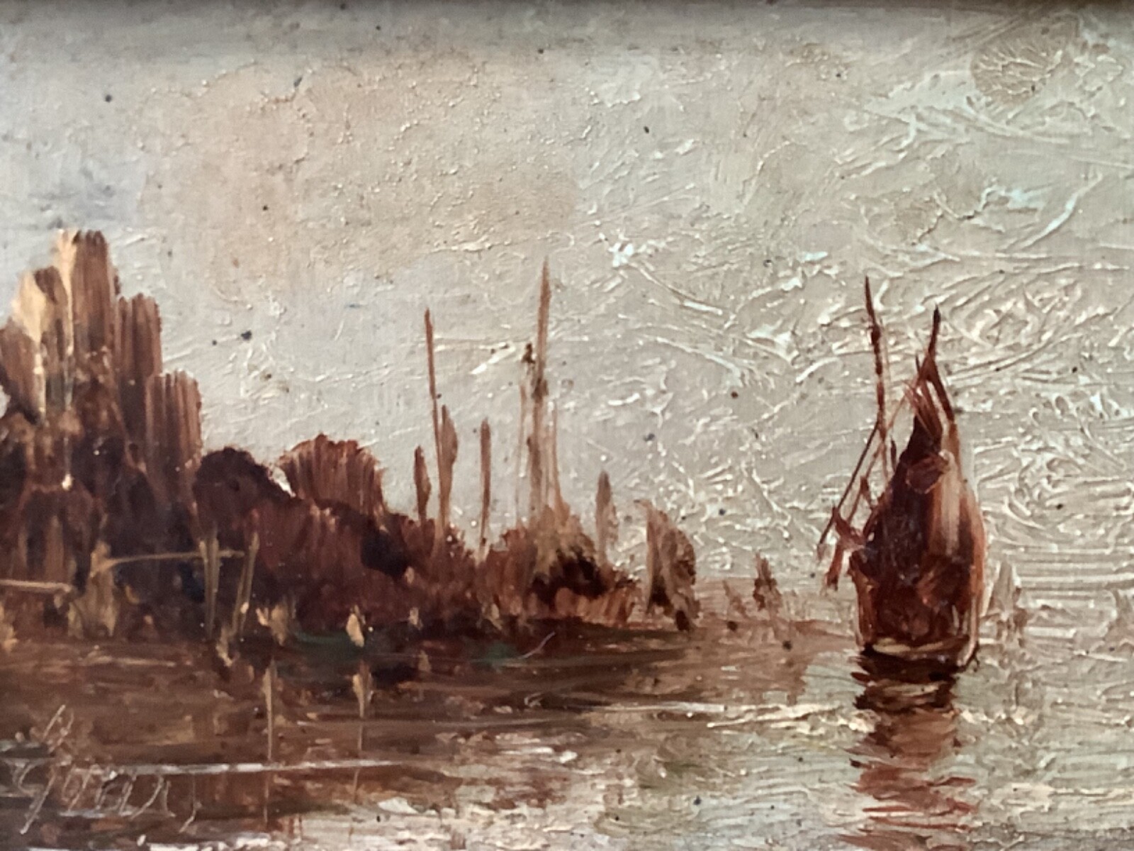 19th Century Impressionism Seascape Sailing Boats VENICE LAGOON Oil Painting