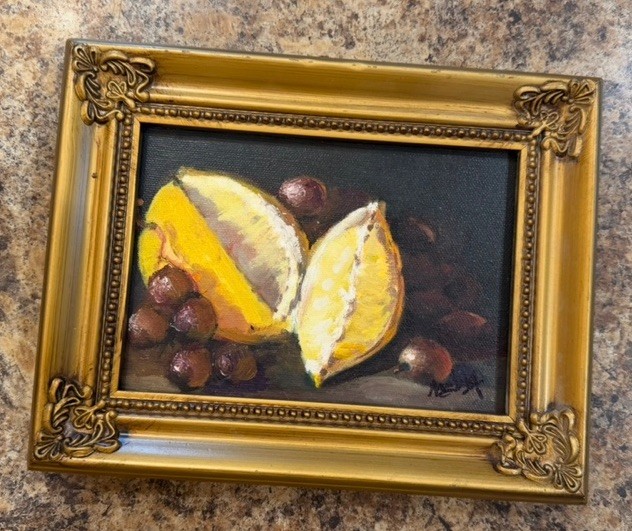 original oil painting moody lemon Still Life Wall Art Kitchen Gift Gold framed