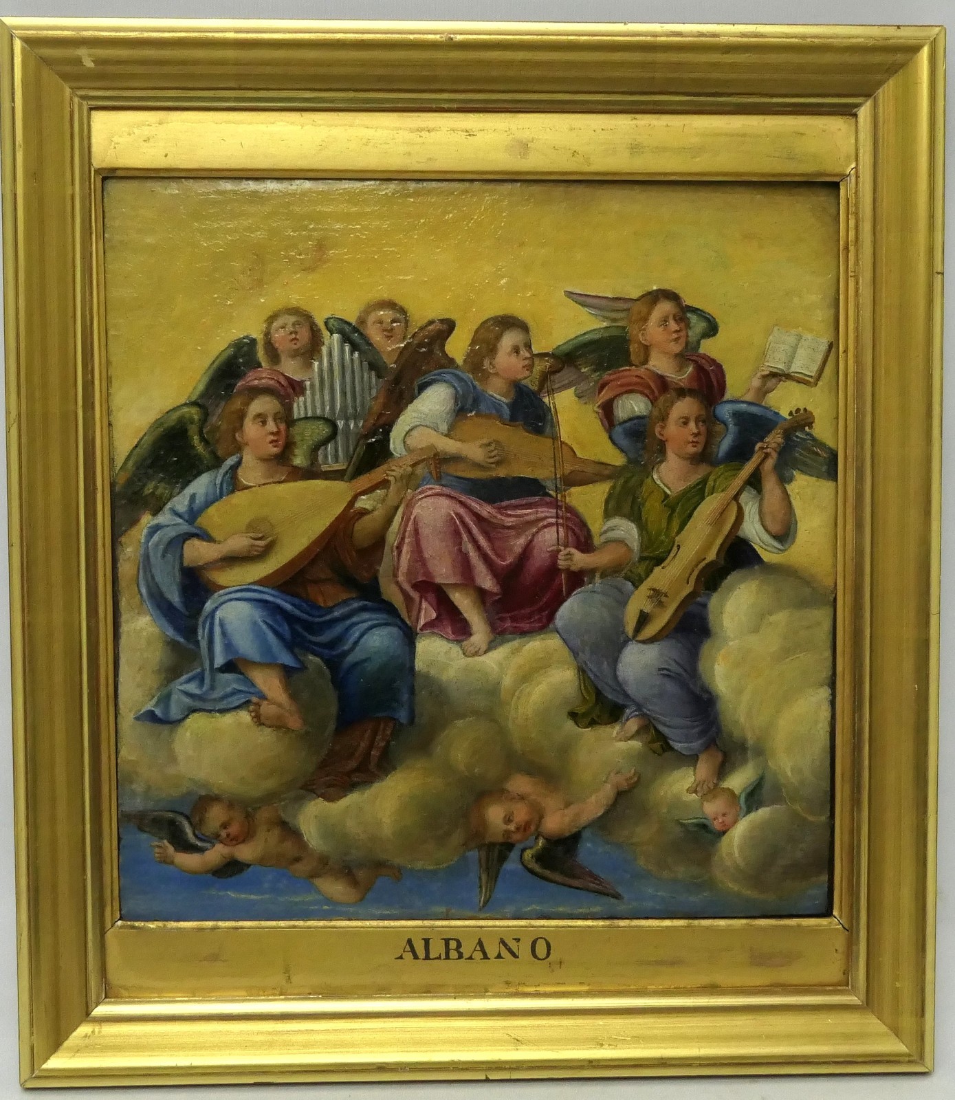 Painting «Song of Angels» after Francesco Albani oil on canvas 28 x 27 cm