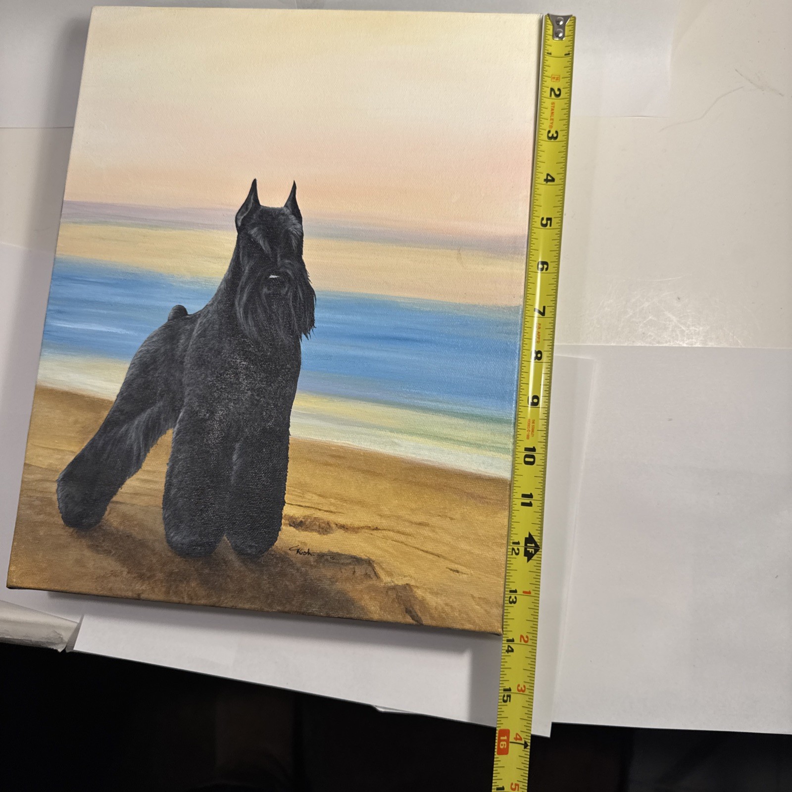 Black Miniature Schnauzer Painting by Connie Krohn 14″x11″x1.5″ Acrylic/Canvas