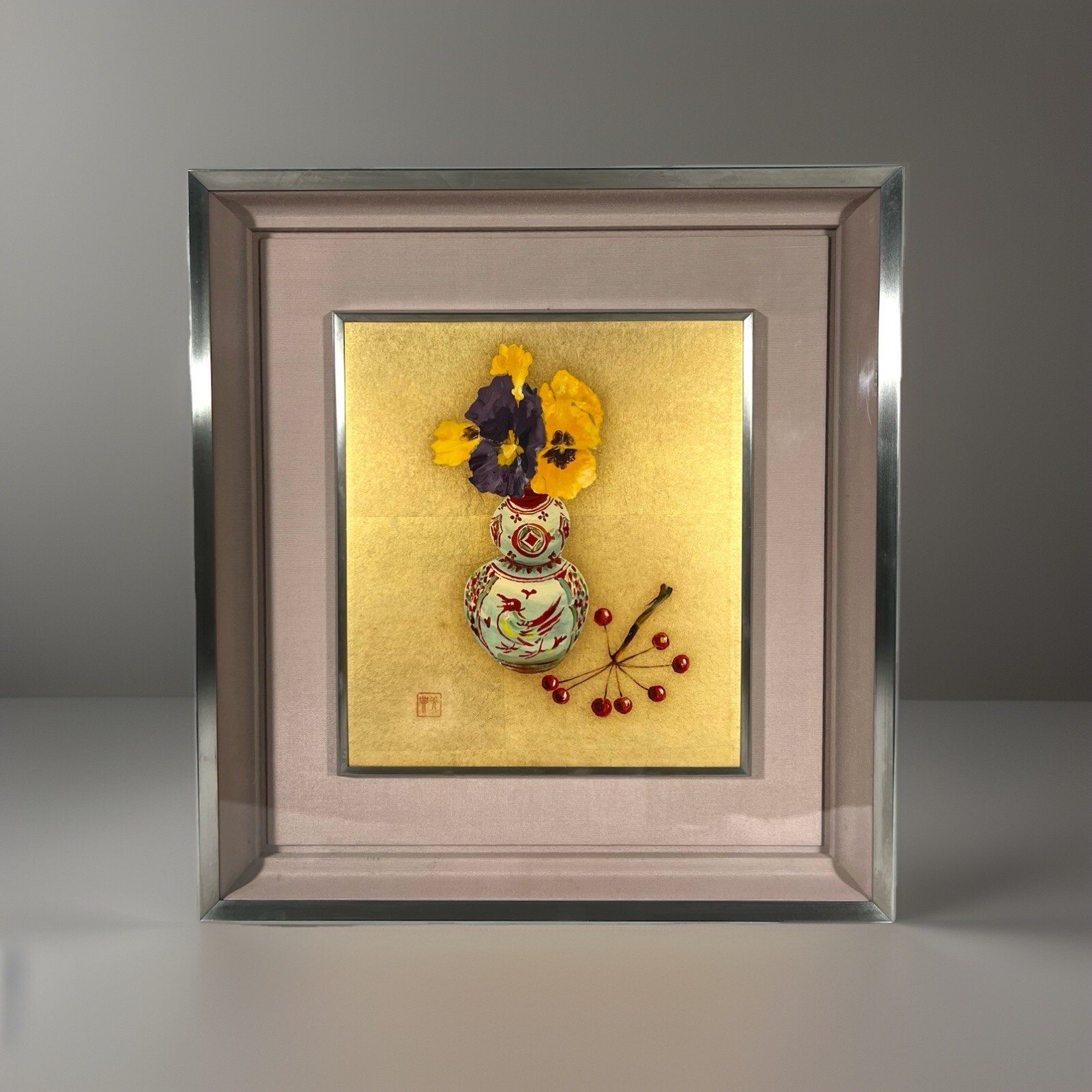 Vintage Japanese Still Life Lacquer Painting By Tsuji Koten