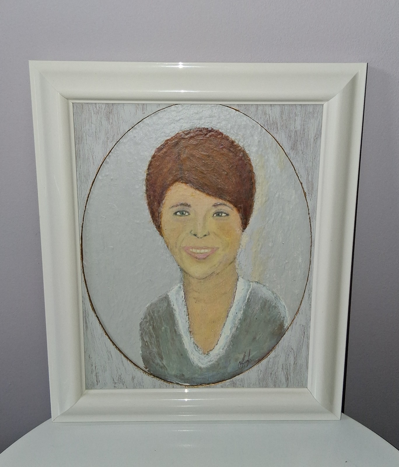 Framed Portrait Painting of a Woman with short brown hair by Richard O’Keefe