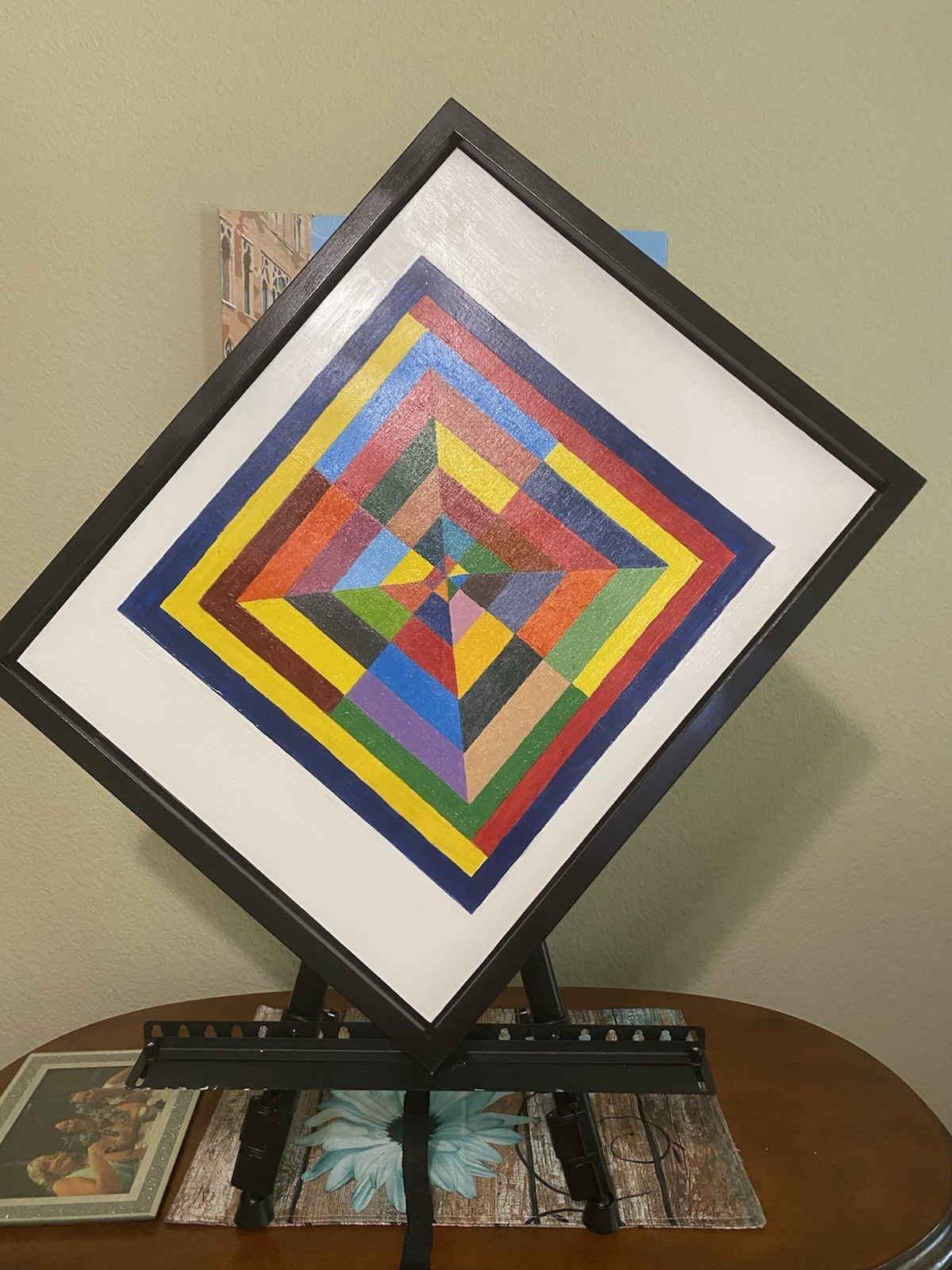 Abstract Geometric Framed Canvas Acrylic Painting, Medium, Art Theme, Handmade