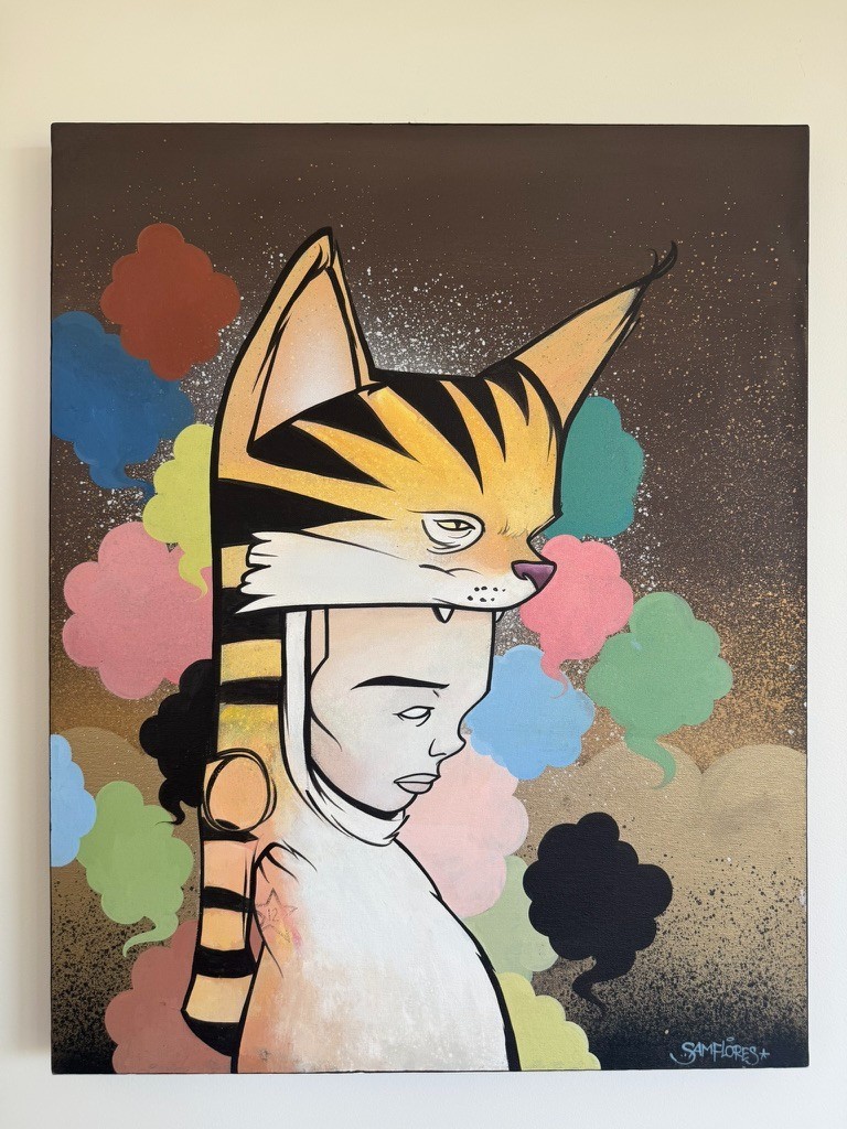 Sam Flores Original Painting 2007, «Tiger Boy,» Acryllic on Canvas, Signed