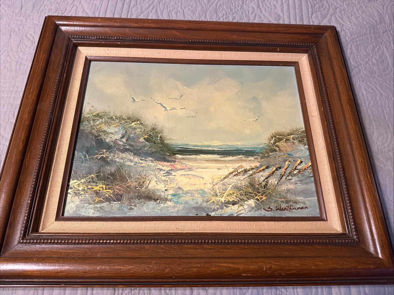 S. WEATHERMAN ORIGINAL OIL PAINTING SIGNED/ FRAMED SEASIDE WITH COA 24″ X 18″