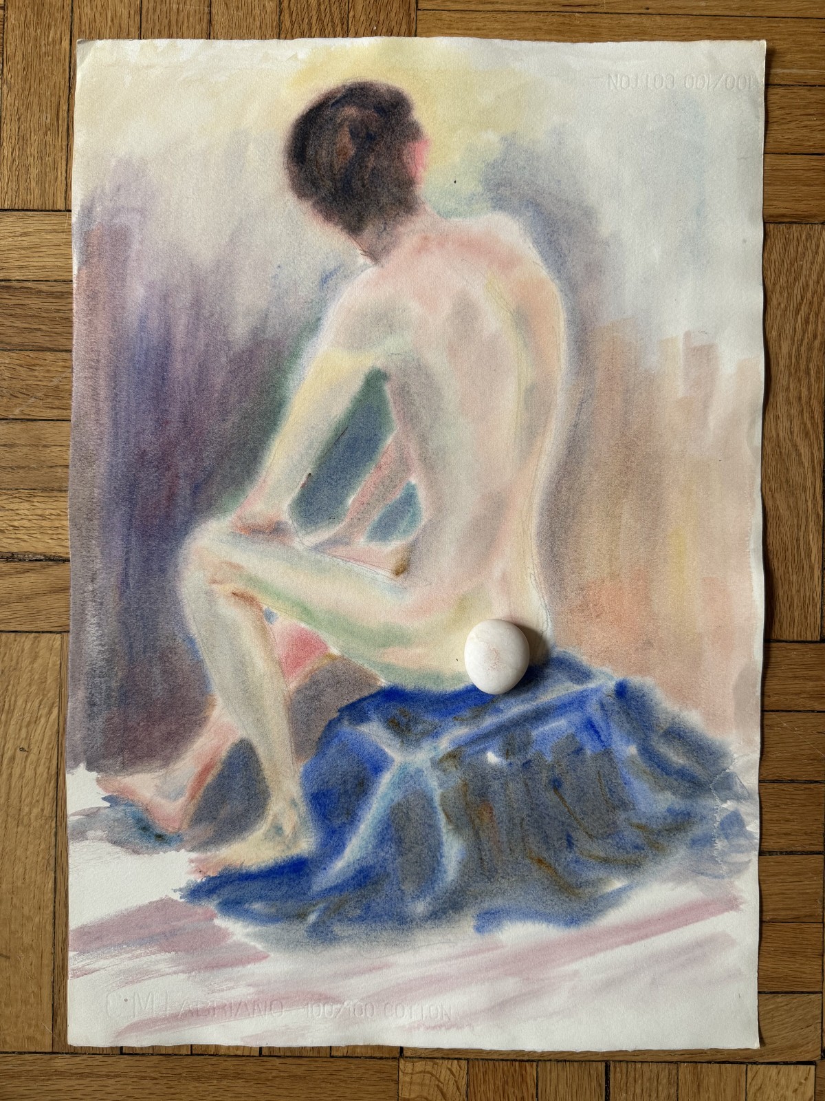 Vintage Watercolor Study Painting Tall Man Peter Feldman Gay Int 15 x 22