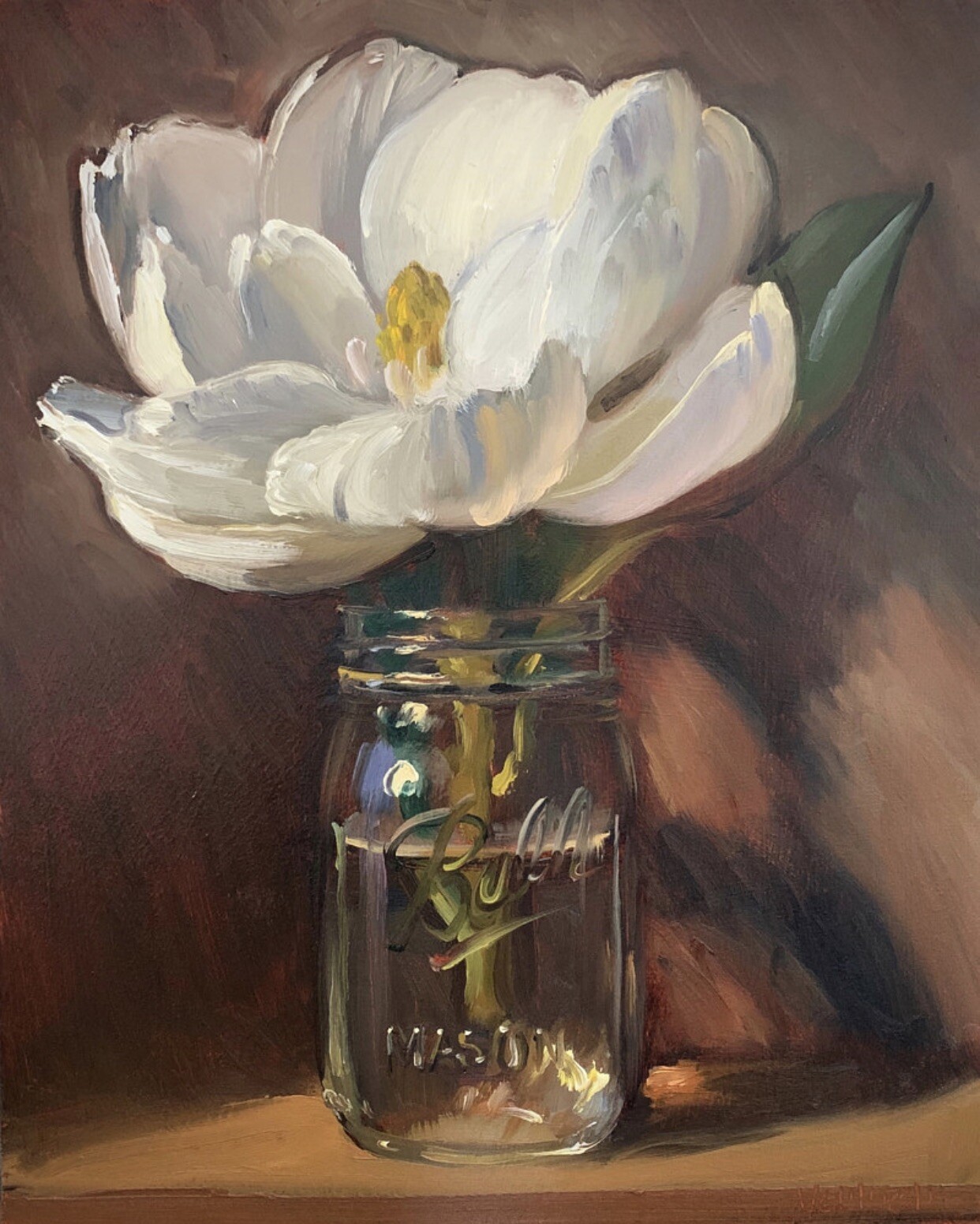 “Magnolia in Mason Jar” NOAH VERRIER Still life oil painting, Signed art print