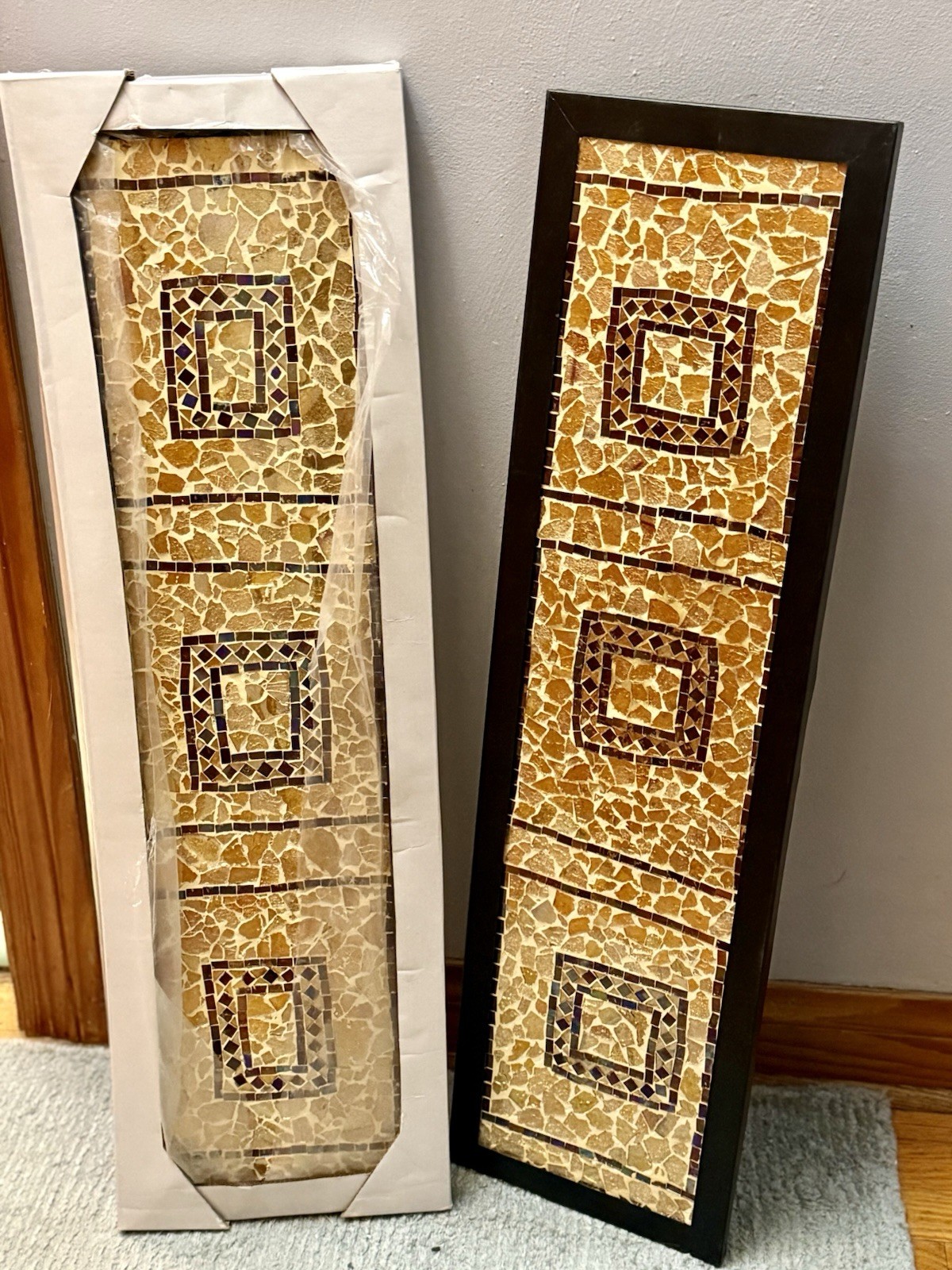2 Large Gold And Black Mosaic Porcelain Decorative Tile Wall Panels /Art