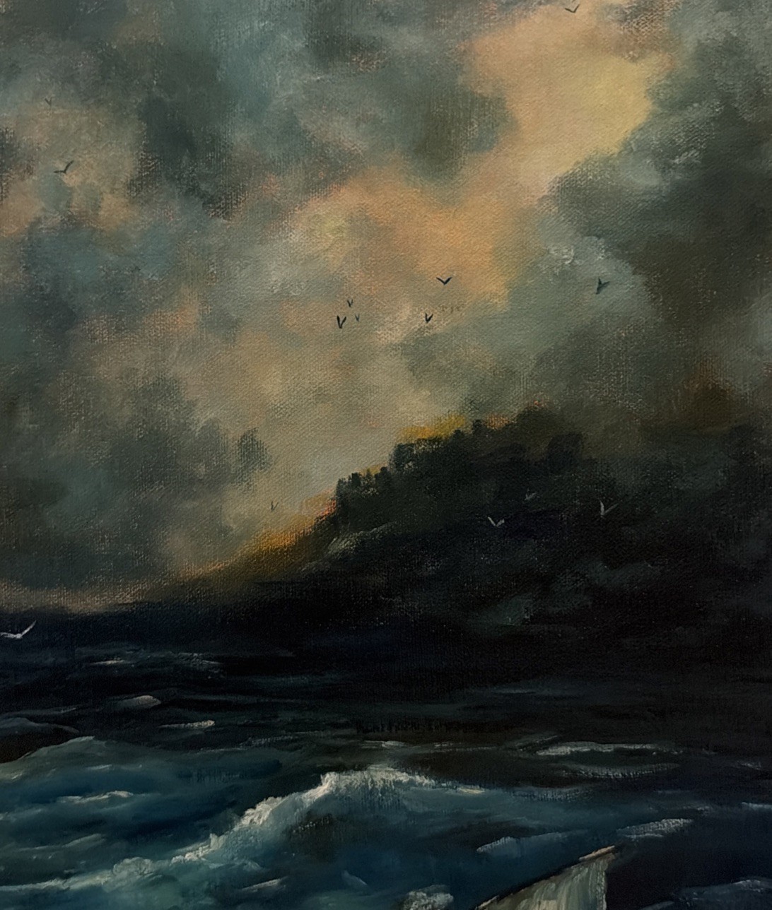 Shipwreck In Storm Moody Art Original Oil Painting By Artist Dan Green