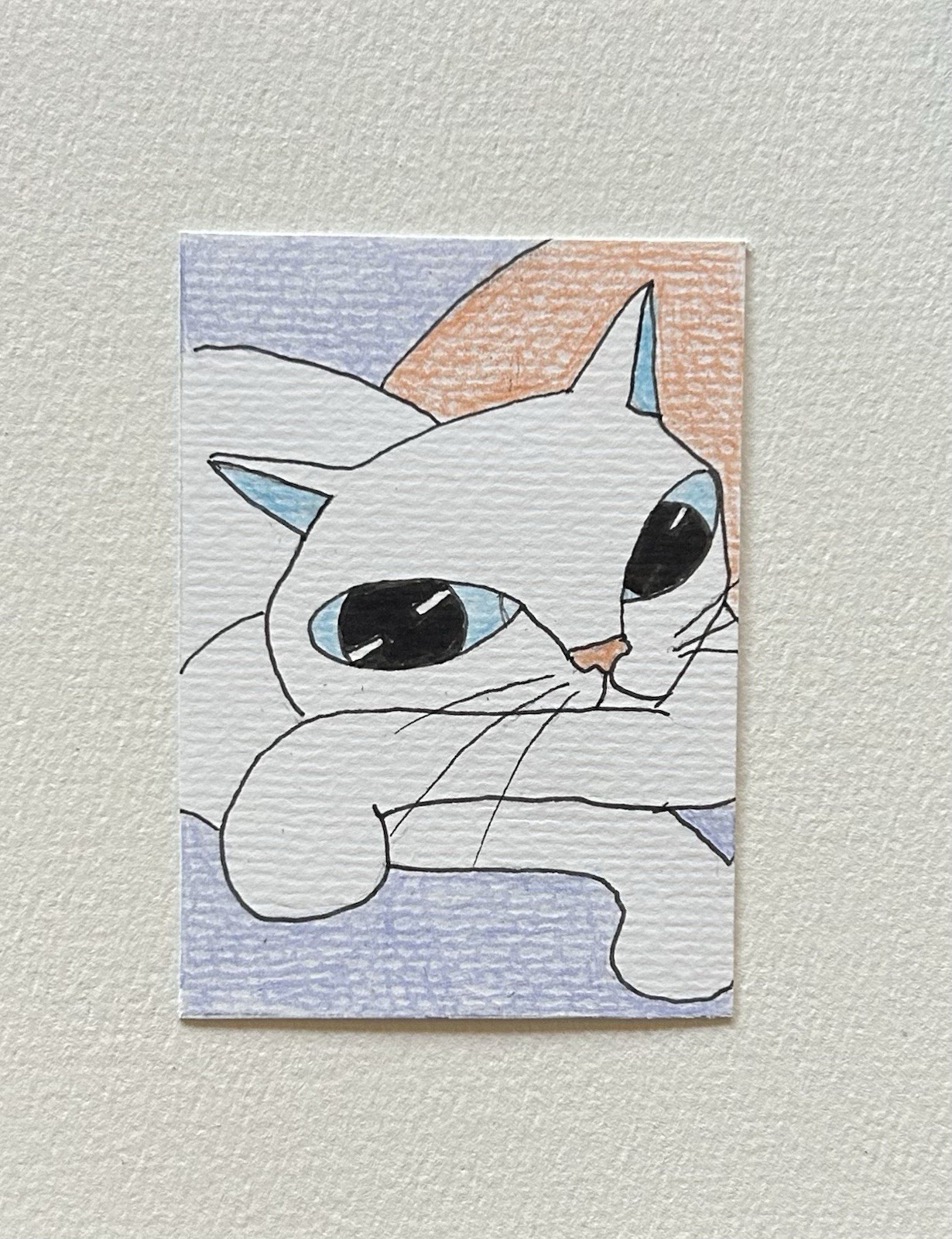ACEO Original Miniature – Cat Art By Lyn’et – Titled; ‘Sleepy Cat’ 2.5X3.5”