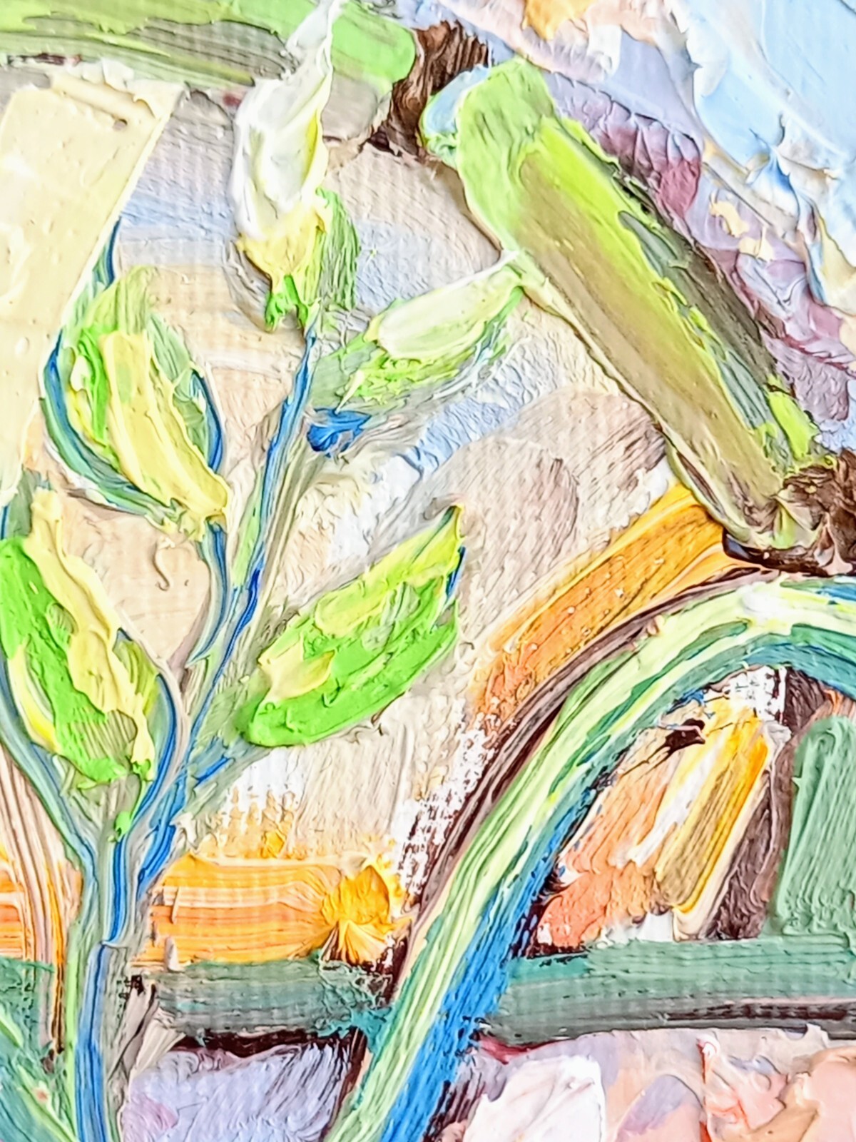 Bamboo Zen Oil Painting 15x10cm Plants Abstract Original Painting on Painting Board