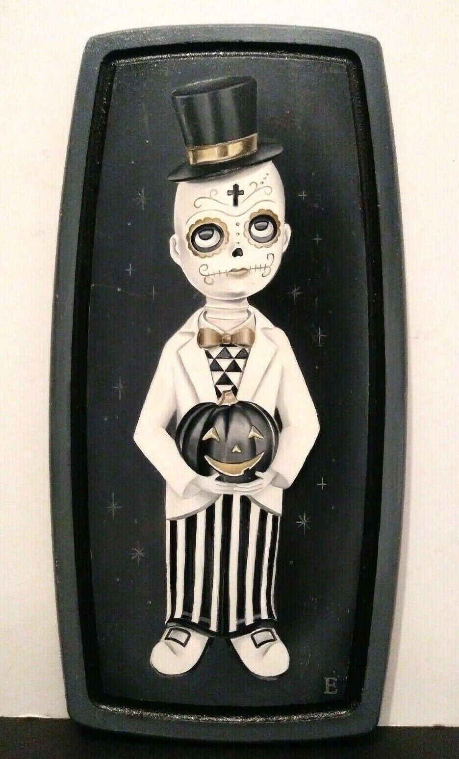 2018 ENGLISH EMMA MOUNT Sd OIL on WOOD «CALAVERA CUTIE» DAY of the DEAD MOTIF