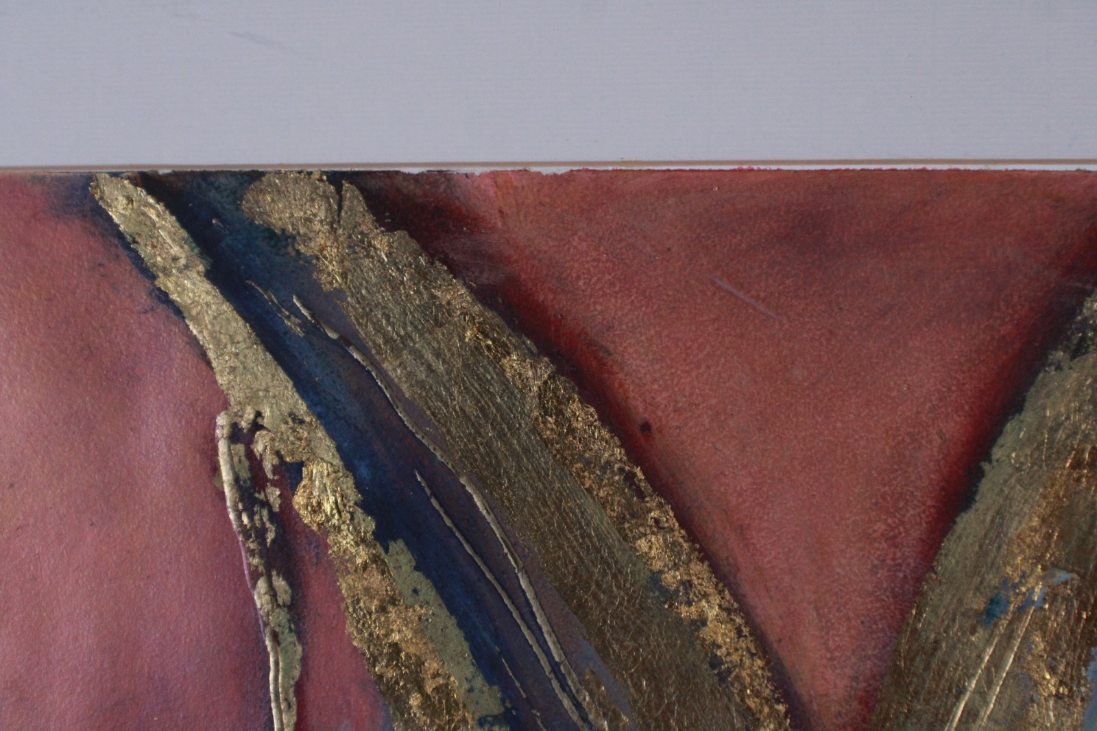 Mid Century Red And Gold Abstract Mixed Media Painting Signed Nail