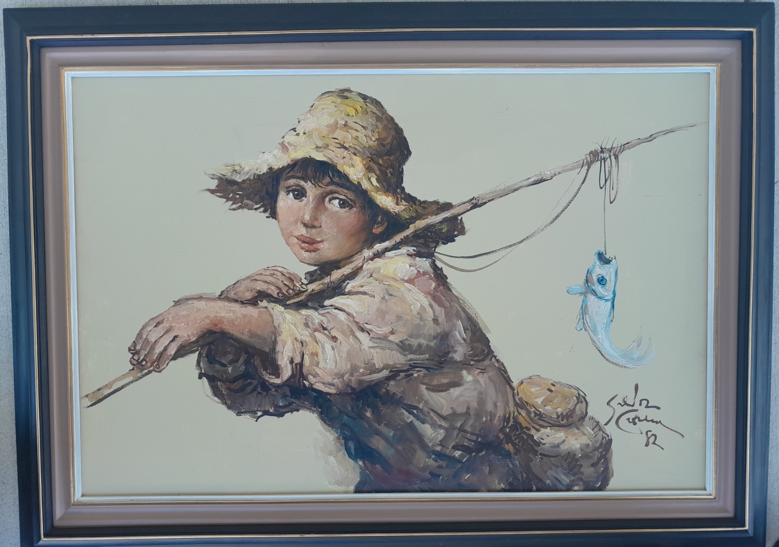 SALVADOR CABRERA(1929/1986)PHILIPPINES OIL/CANVAS 1982 «BOY/FISHING POLE/W FISH»
