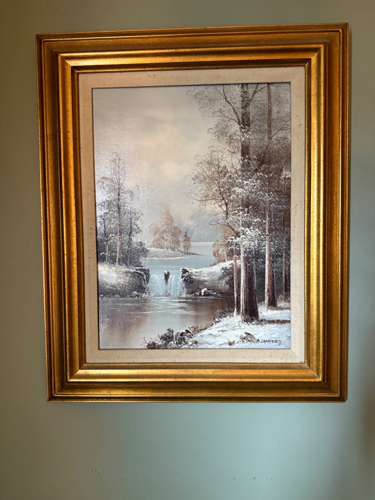 Framed A. Lambert Vintage Painting on Canvas