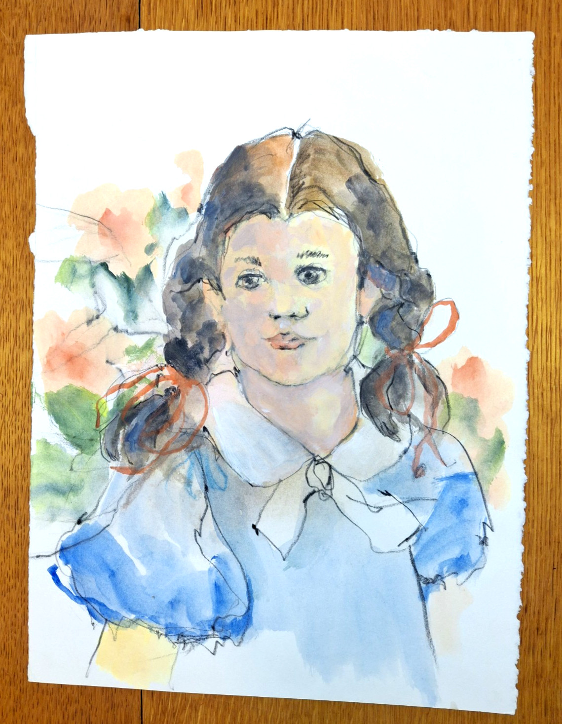 Original Watercolor Gouche Painting PORTRAIT of a Young Girl Unframed Art Panlis