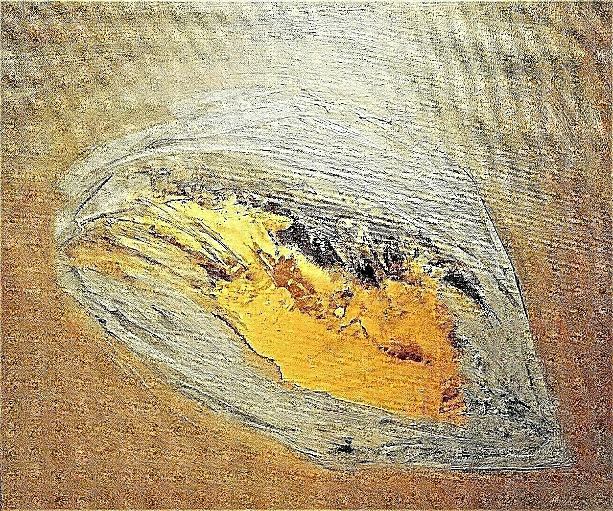PAINTING,’IN HER OWN EYE’ CONTEMPORARY,CANVAS,OIL,24K & SILVER PAINT,FREE SHIP