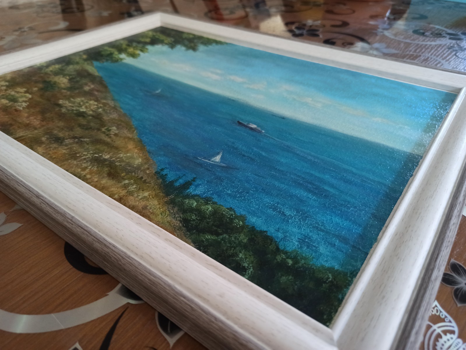 Original Gouache Painting View from Mount Canvas Cardboard 30x40cm Signed Framed