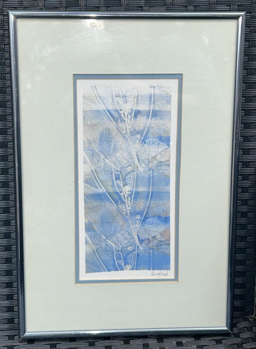 VTG Original Watercolor BLUE WILDFLOWERS Signed Jean England 10.25×15.25” Framed