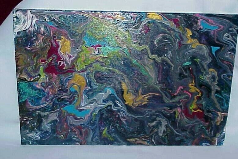 ORIGINAL ACRYLIC PAINTING ABSTRACT ART Wall Decor fluid pour multi color
