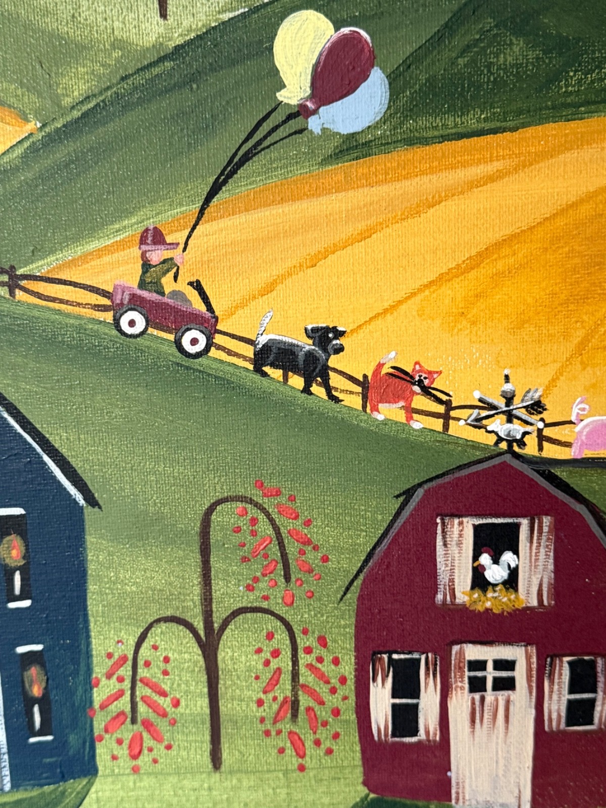 VINTAGE NAIVE PAINTING AMERICAN FOLK ART RURAL FARM COUNTRY SCENE ORIGINAL