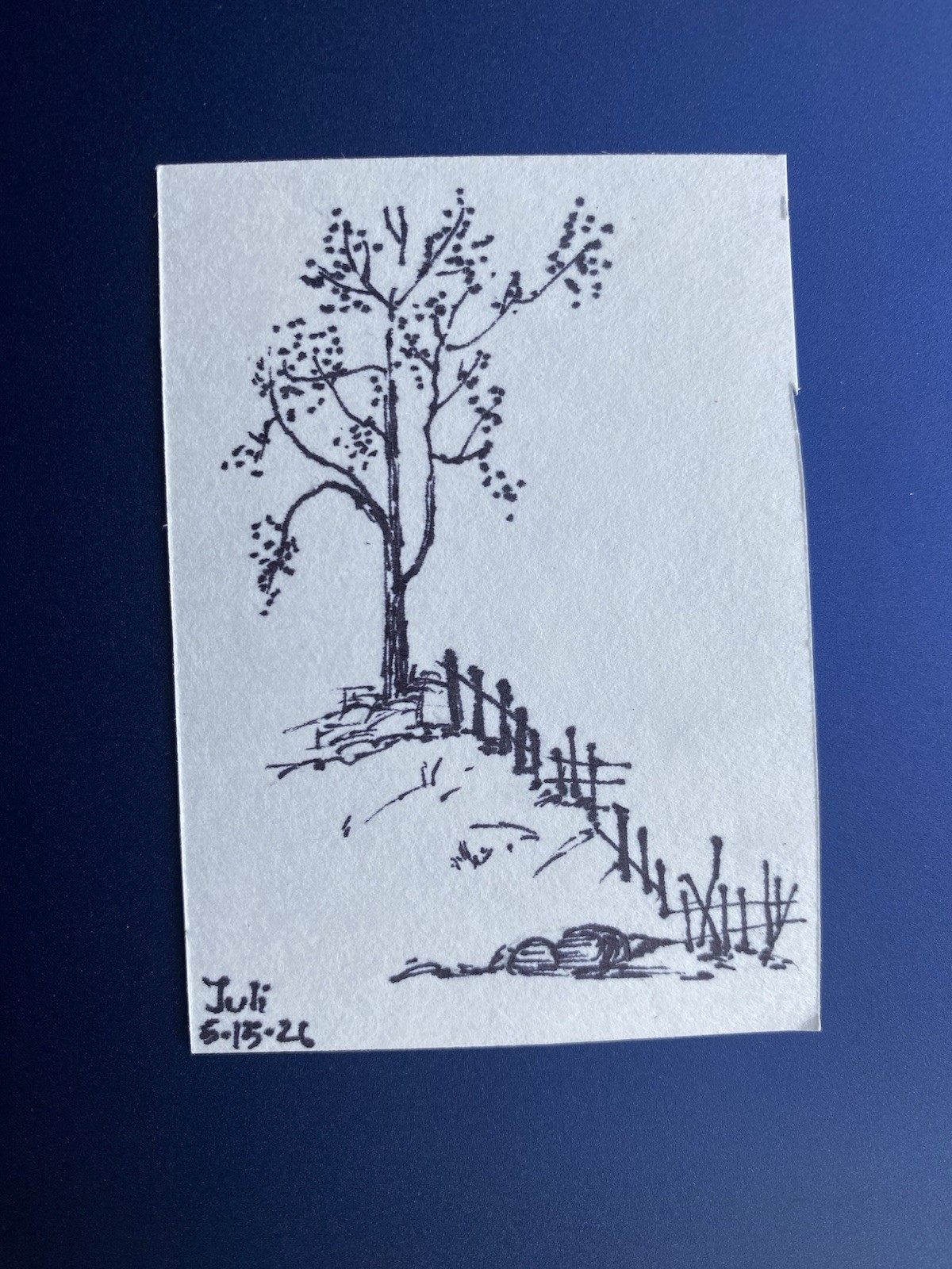 ACEO Original Art, Tiny Art, ATC Card Ink Sketch Signed Tree Hill Village