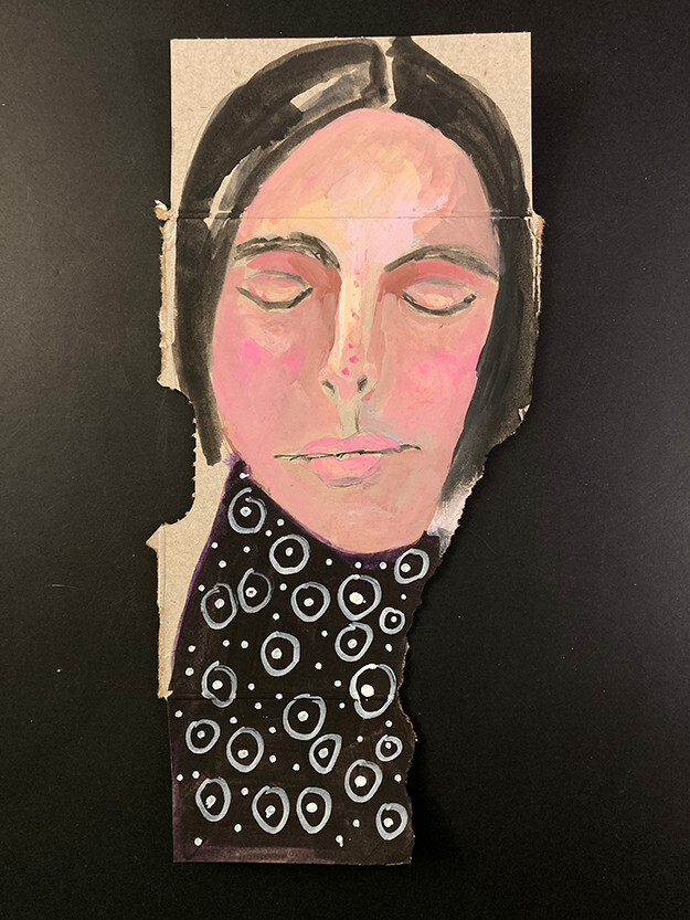 Original Portrait Painting Meditating Woman Painterly Naive Quirky Artwork
