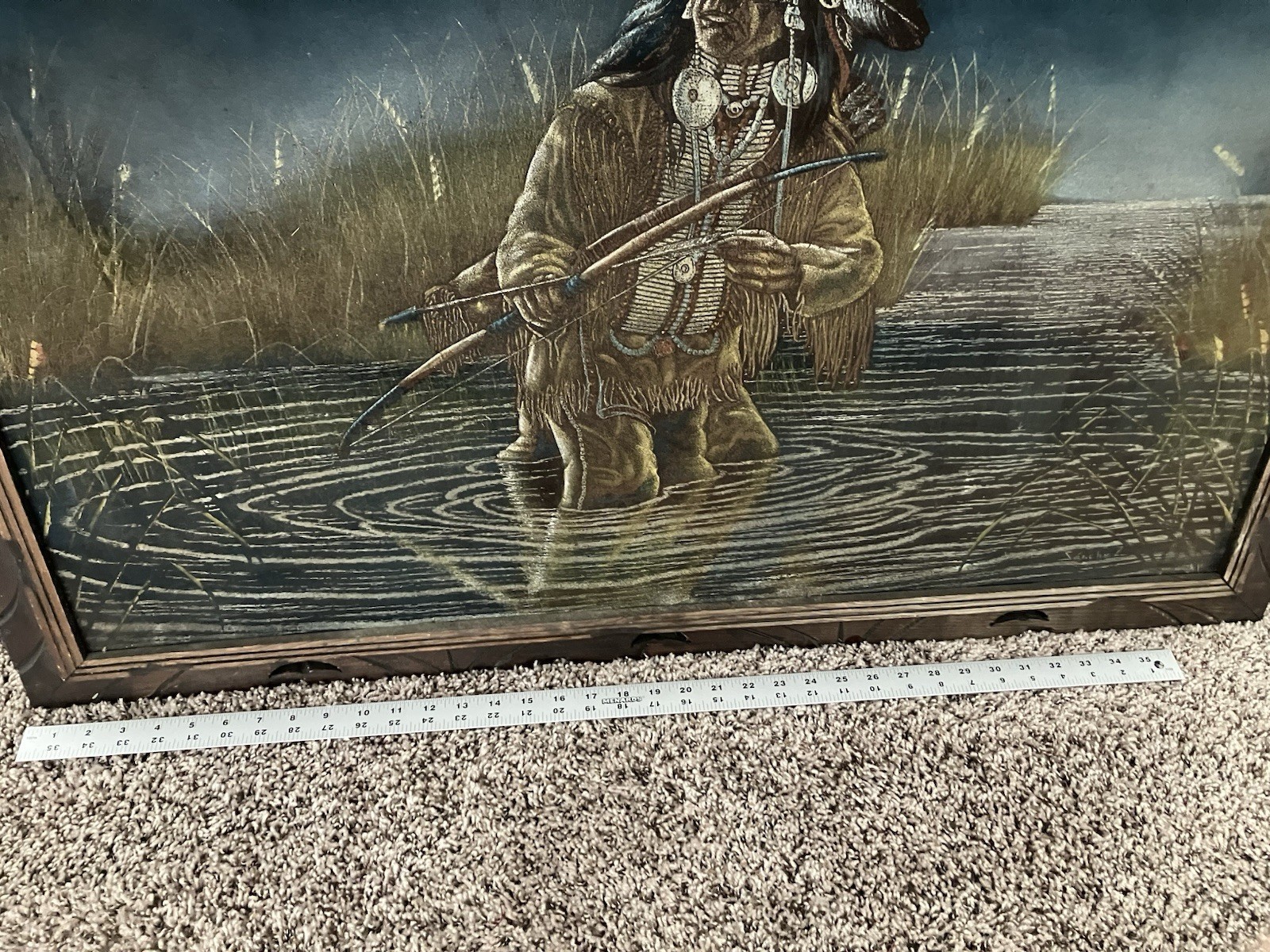 Ernesto Sanchez Painting Native American Warrior Acrylic On Velvet