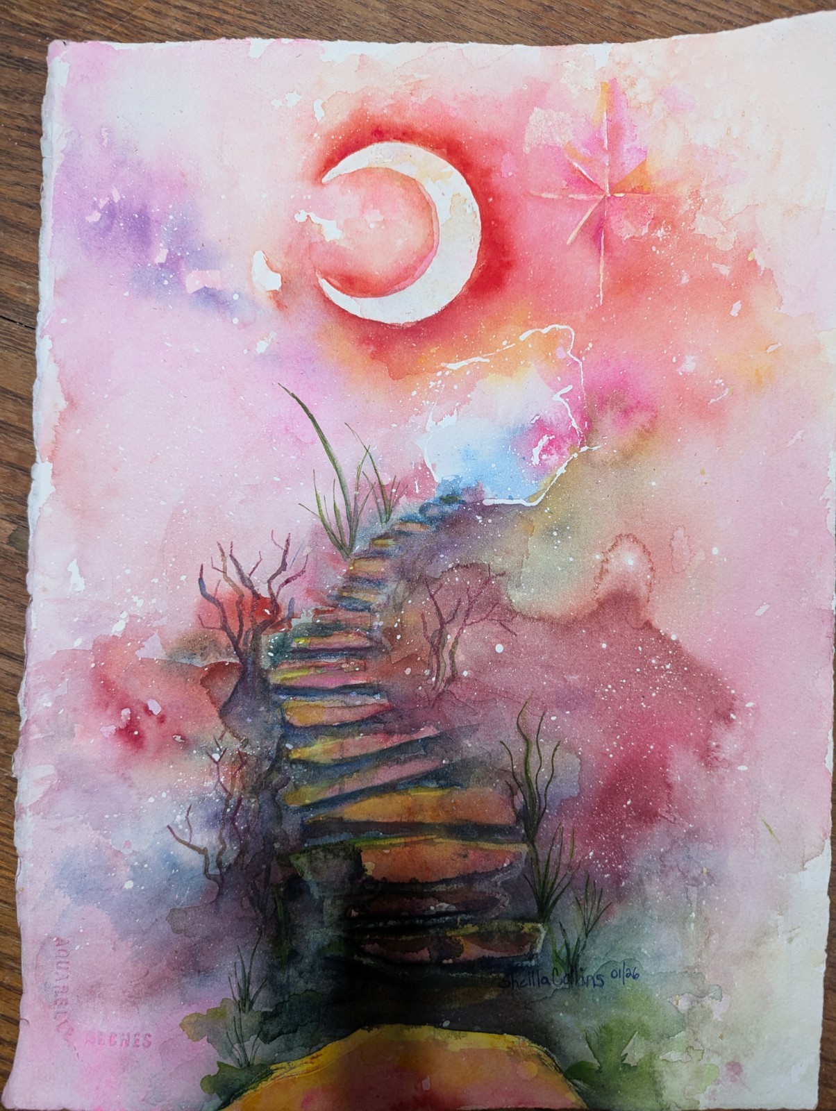 Moonlit Path Original Watercolor Painting