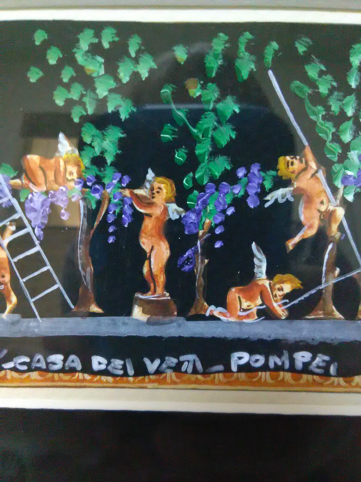 Hand Painted & Signed Vendemmia Casa Del Vetti-Pompei Framed and Matted Picture