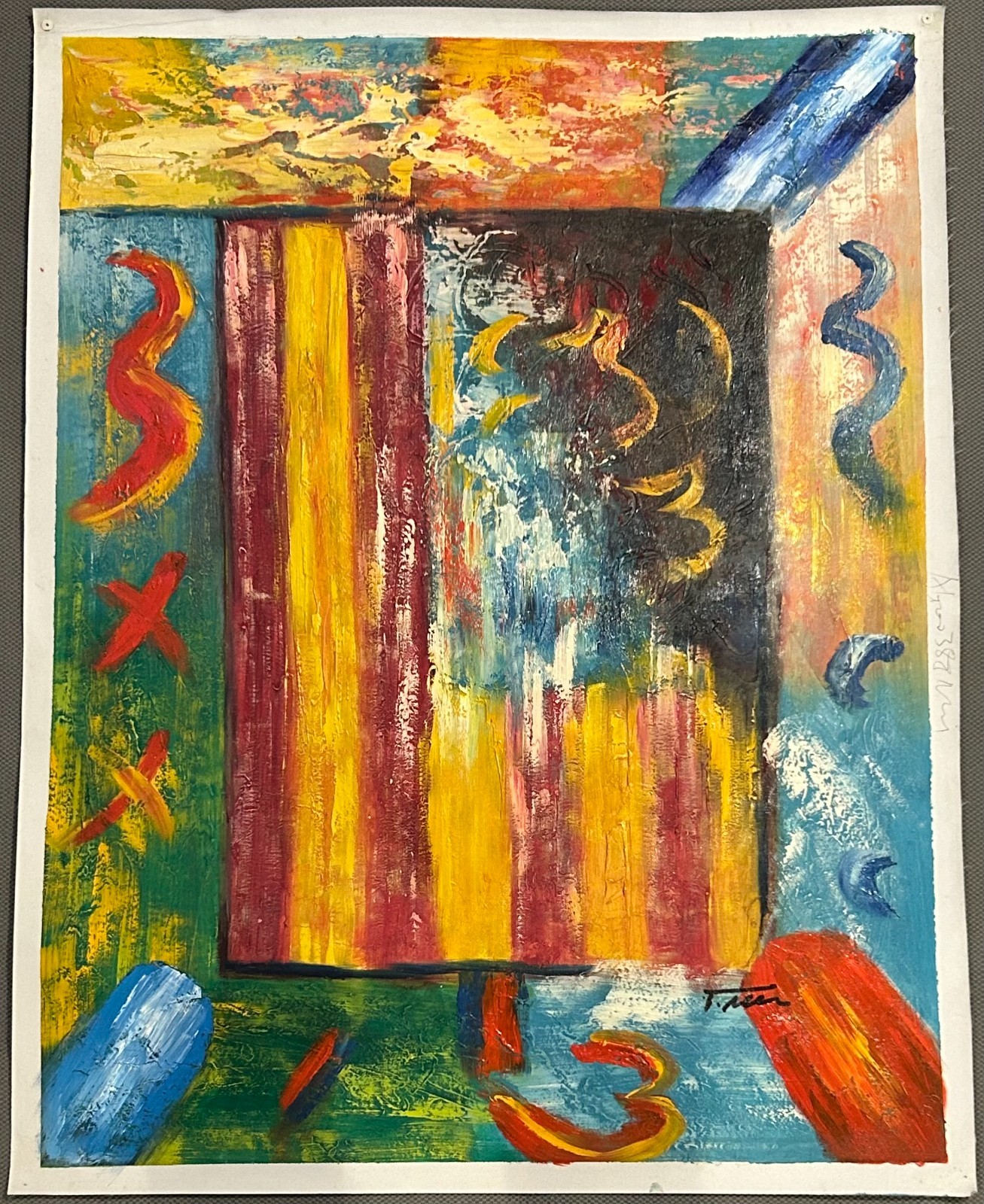 Hand-Painted Oil Painting on Canvas Paper 35×27. «Primary Pulse»