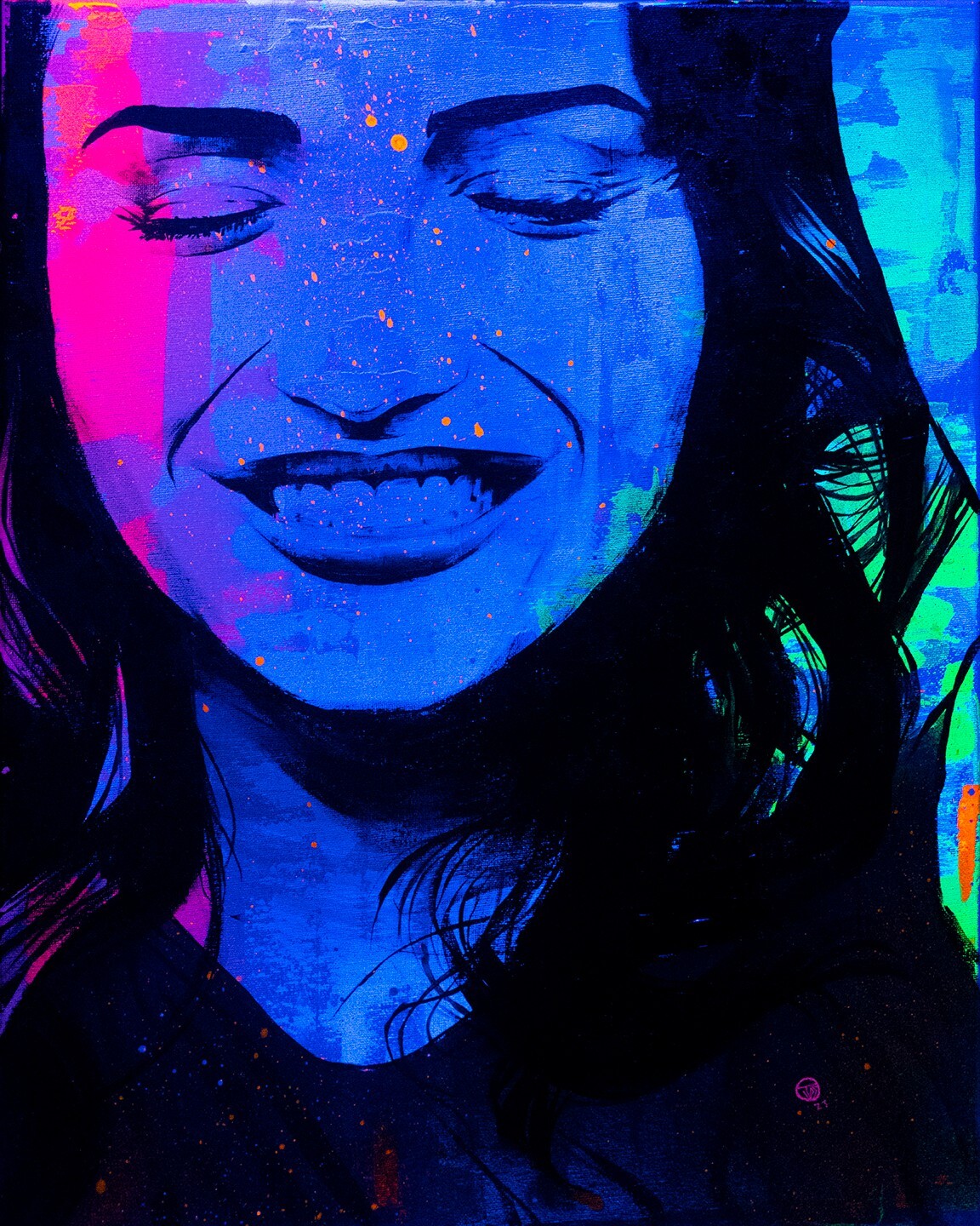 Beautiful Smiling Woman Portrait – Original Painting – 16×20-UV Blacklight Glow