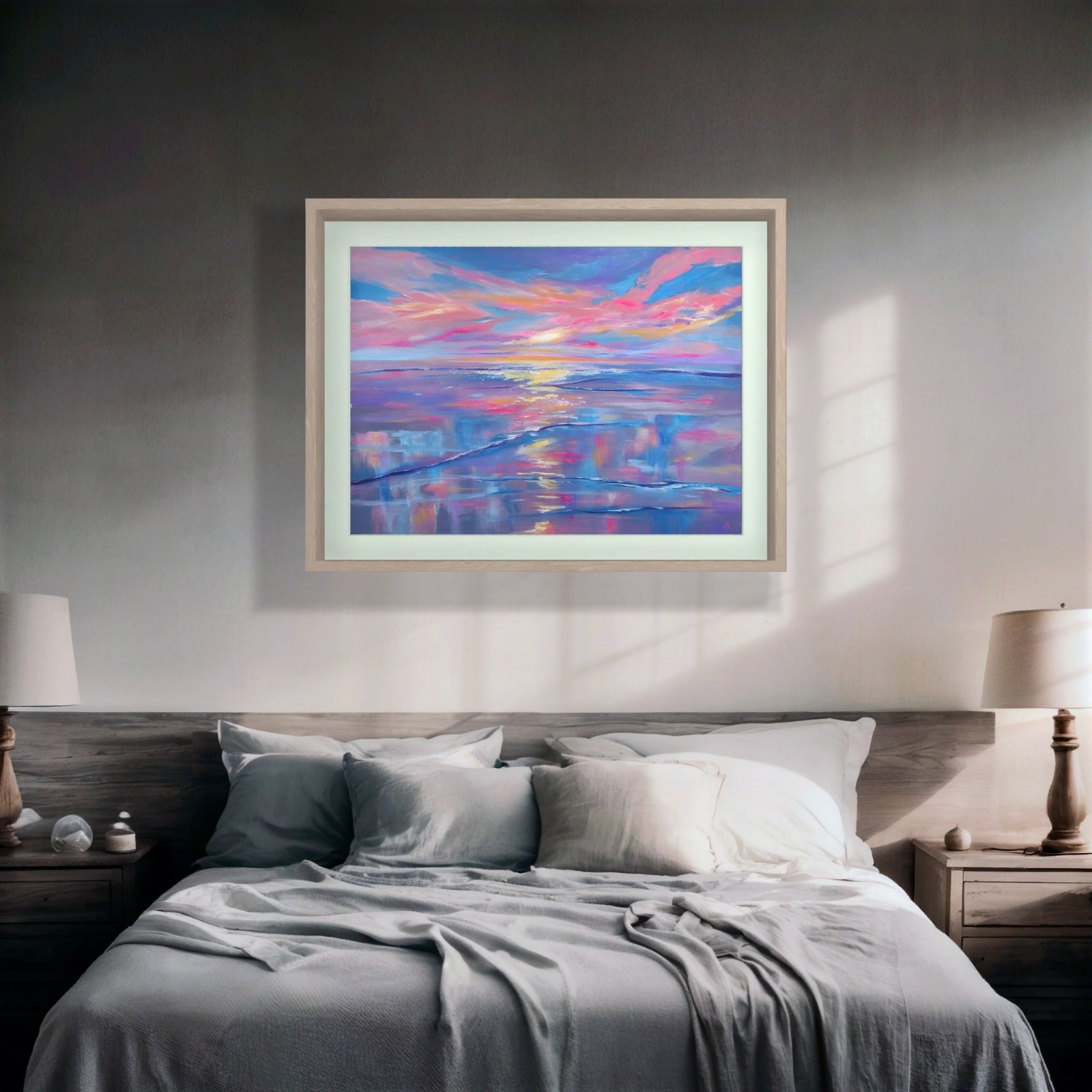 30×40 Beach Sunset. Original Acrylic Painting On Canvas. Abstract Seascape. COA